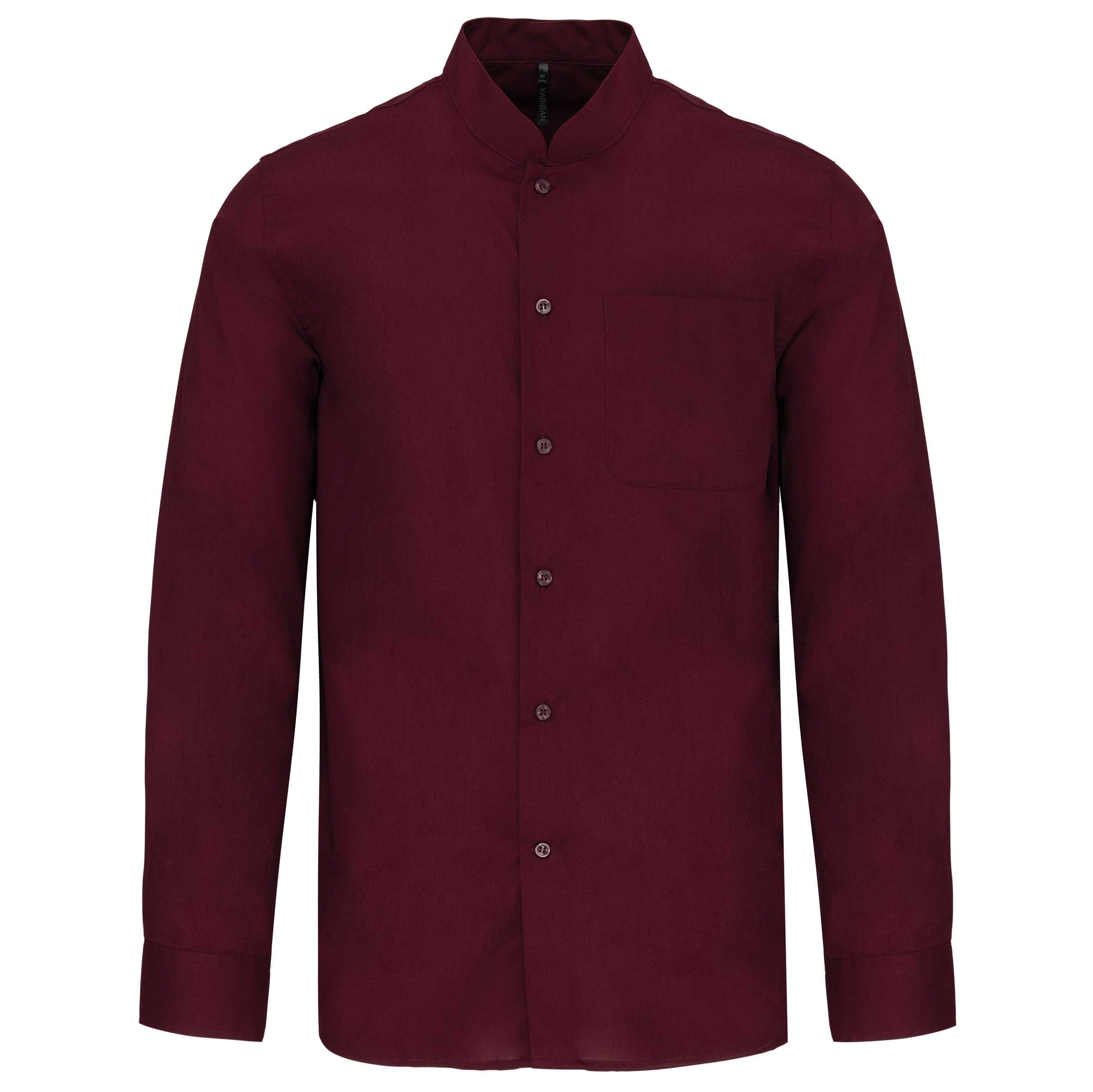 Camisa cuello mao  manga larga hombre Wine