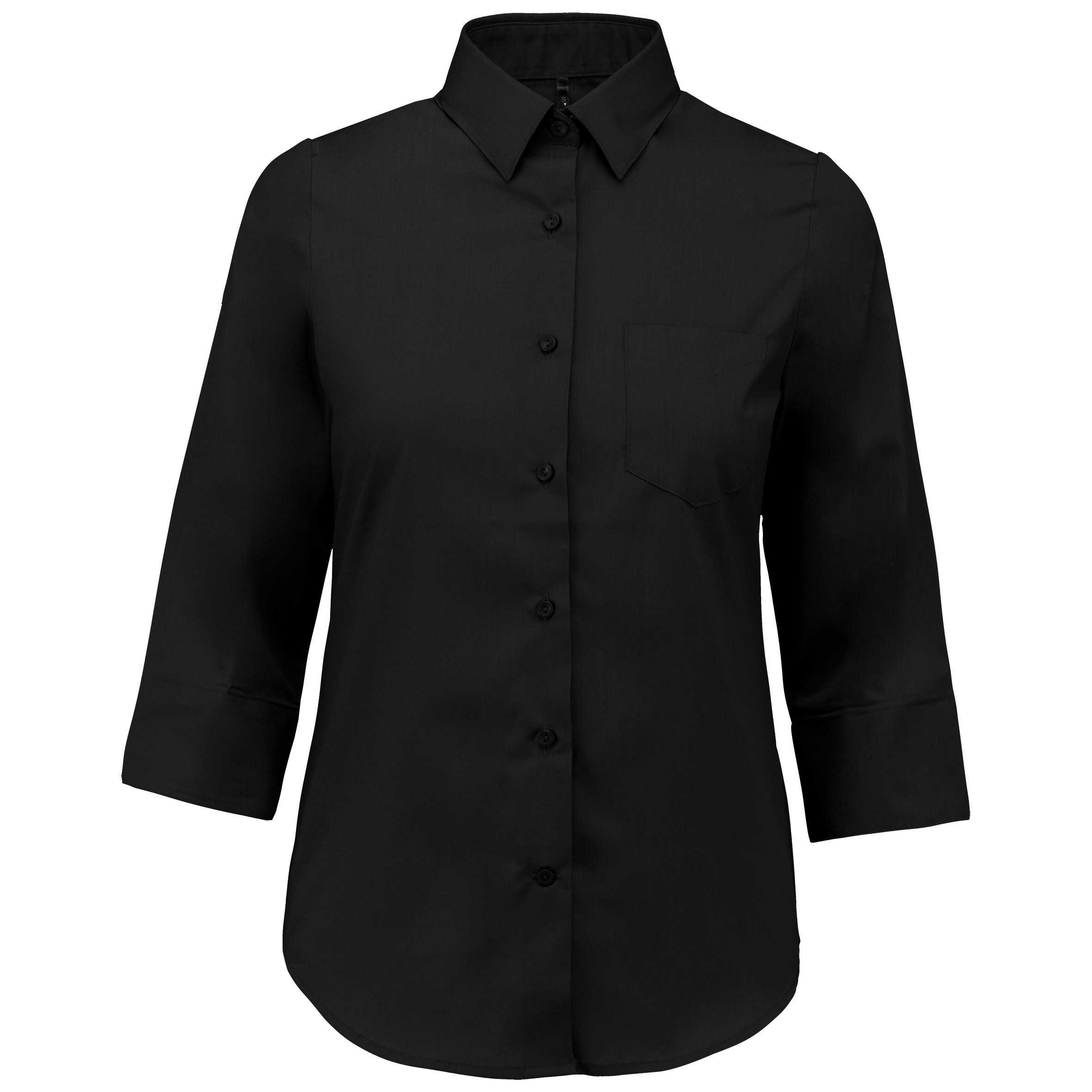 Camisa popelina de polialgodón manga 3/4 de fácil cuidado mujer Black