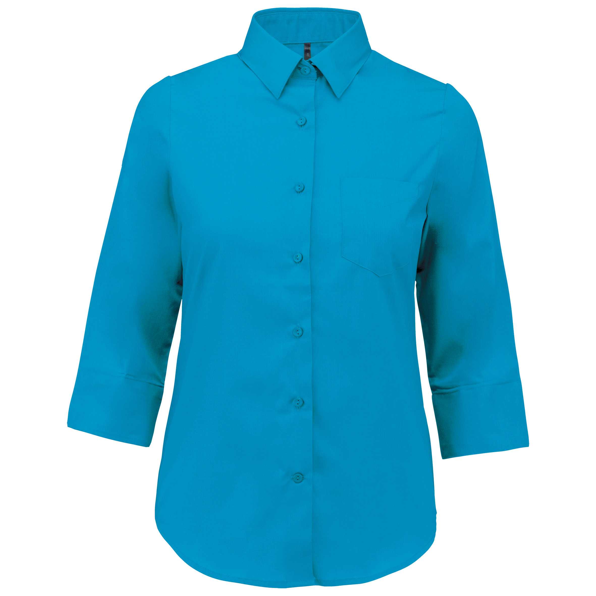 Camisa popelina de polialgodón manga 3/4 de fácil cuidado mujer Bright Turquoise