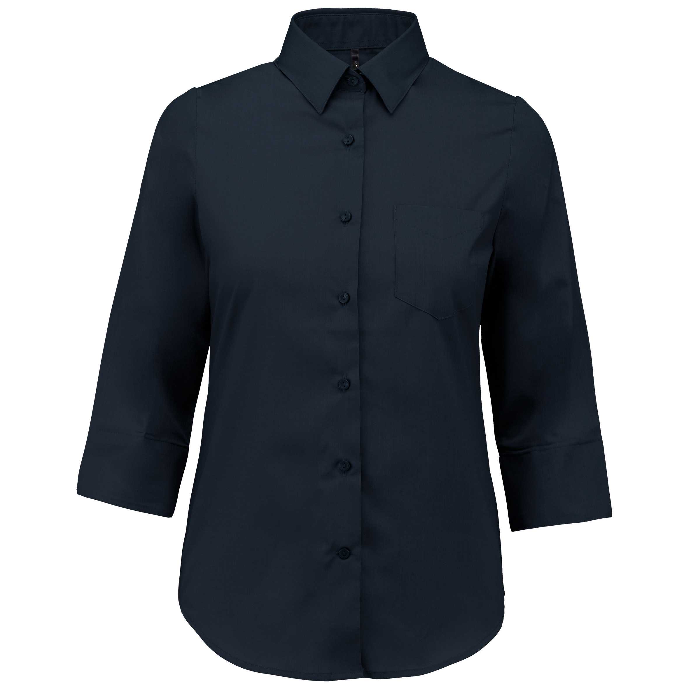 Camisa popelina de polialgodón manga 3/4 de fácil cuidado mujer Navy