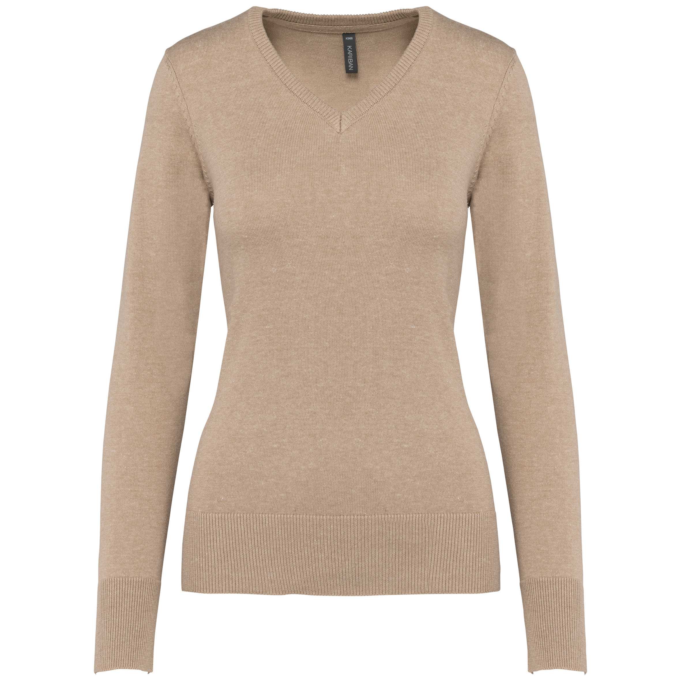 Jersey cuello de pico mujer Beige heather