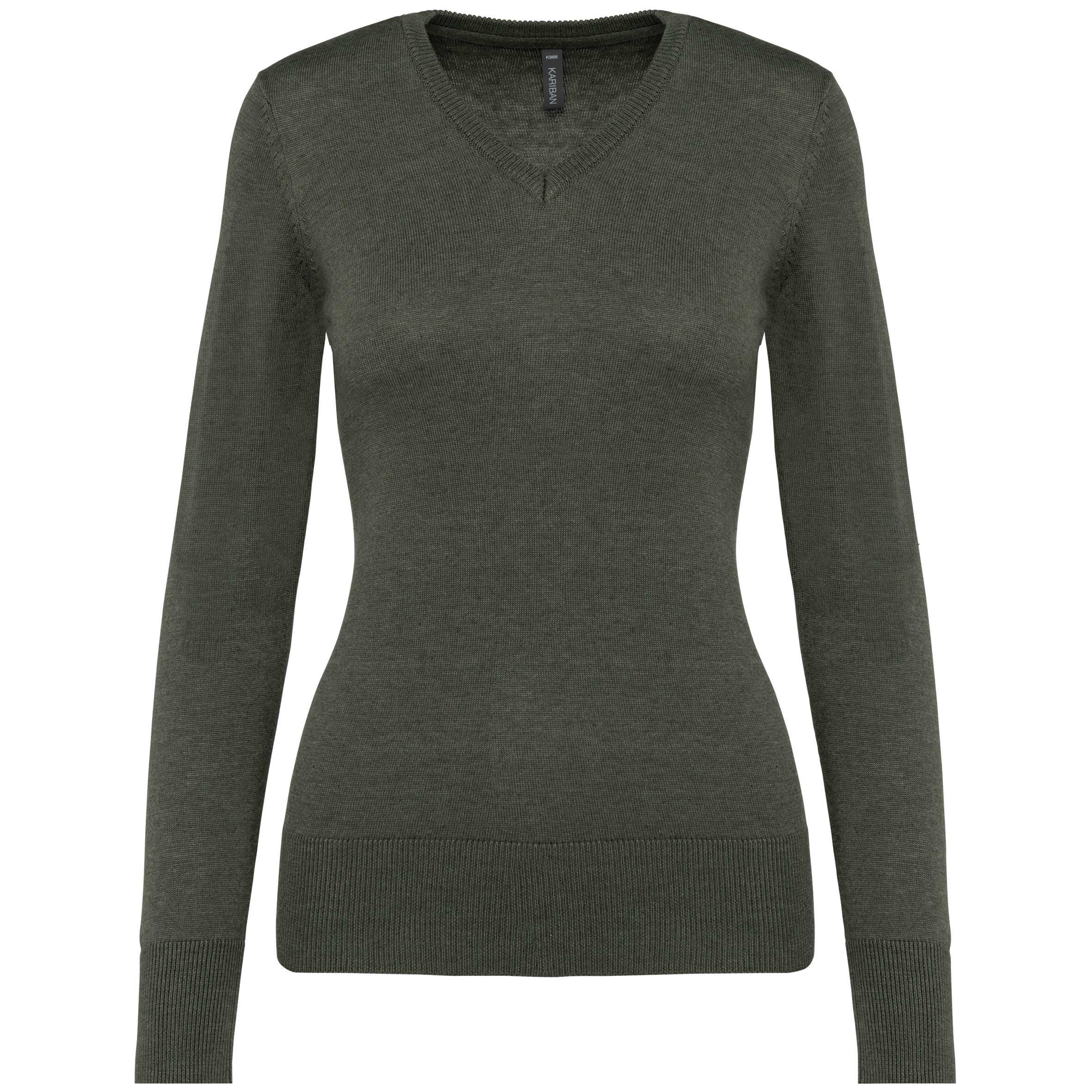 Jersey cuello de pico mujer Green Marble Heather