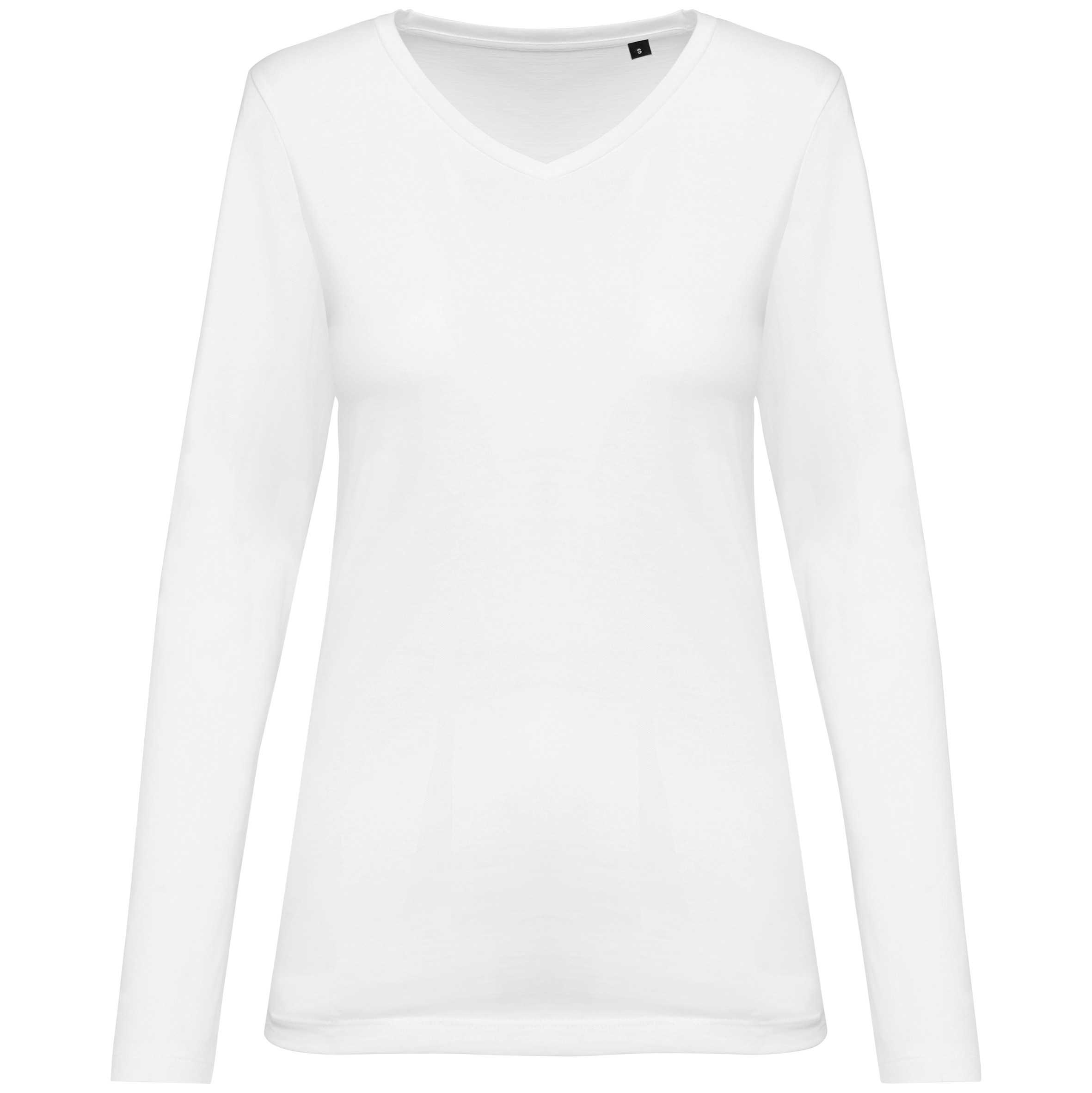 Camiseta Supima® cuello de pico manga larga mujer White