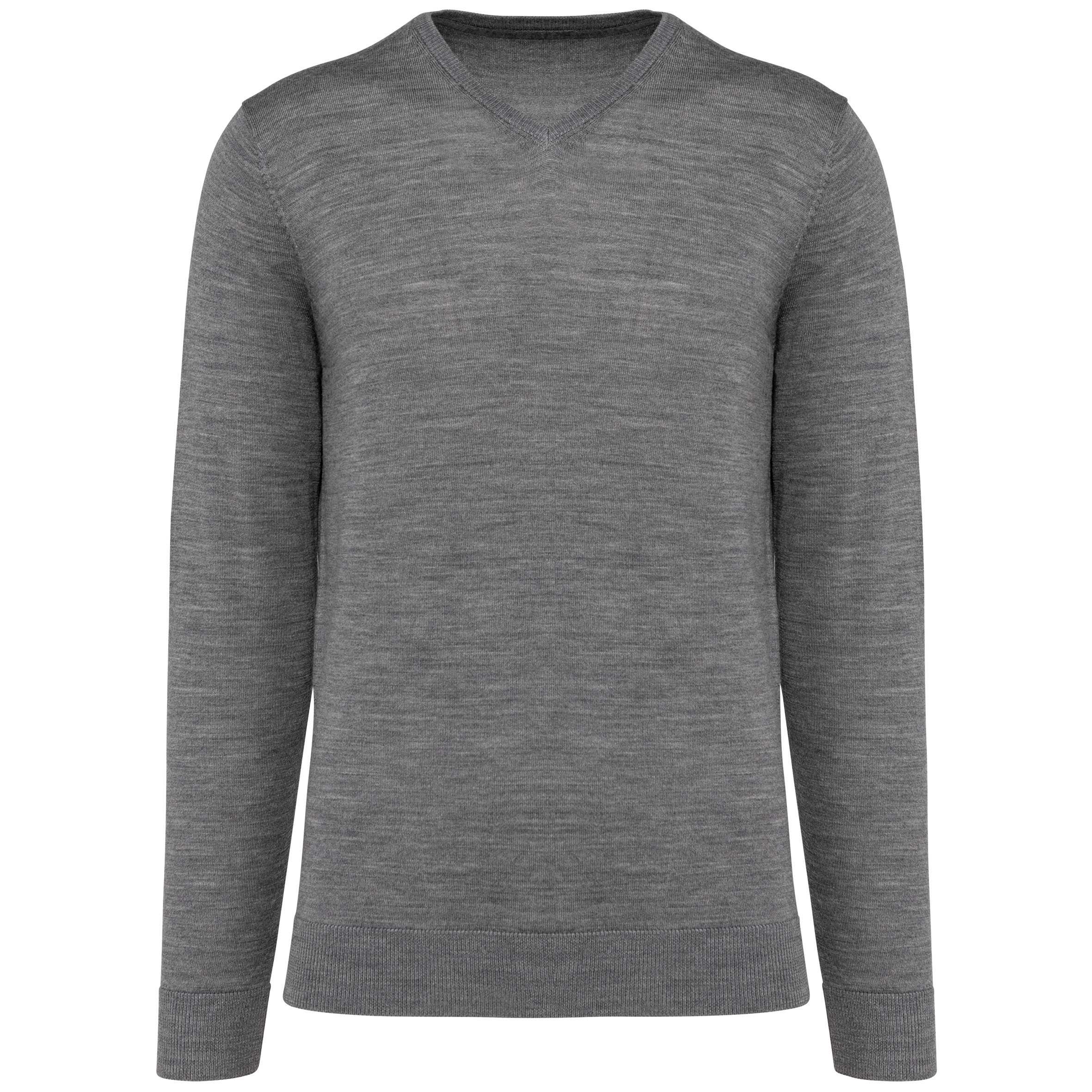 Jersey lana merina cuello de pico hombre Grey Heather