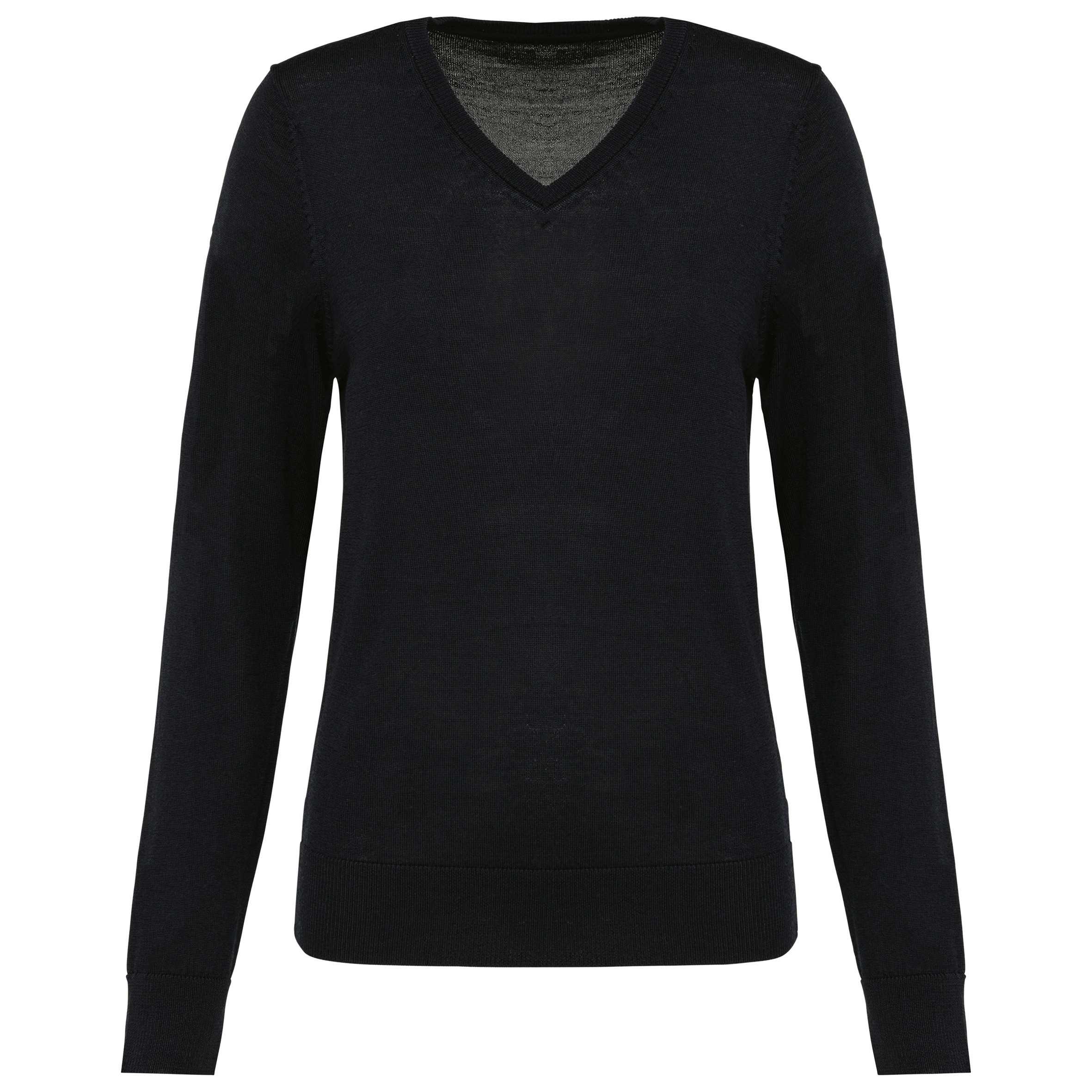 Jersey lana merina cuello de pico mujer Black