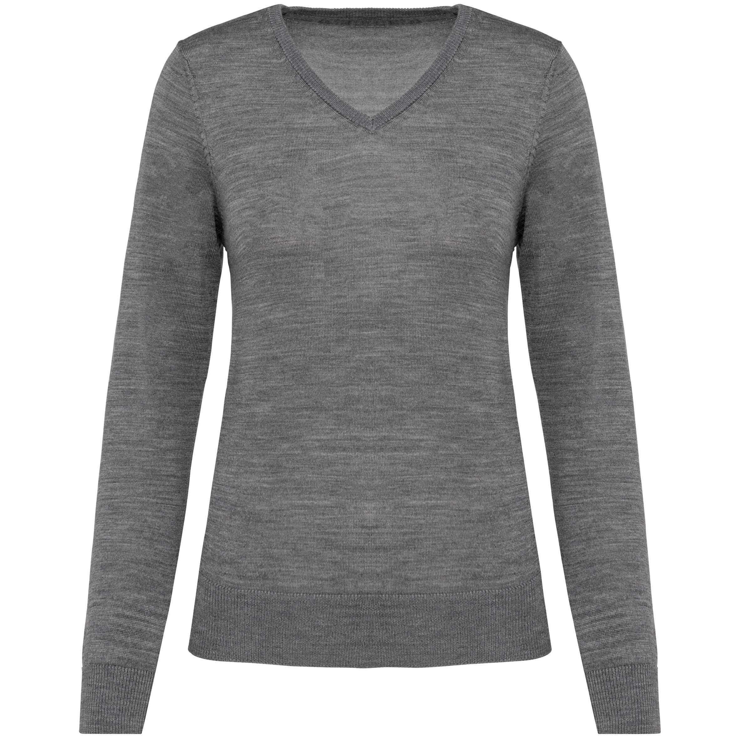 Jersey lana merina cuello de pico mujer Grey Heather