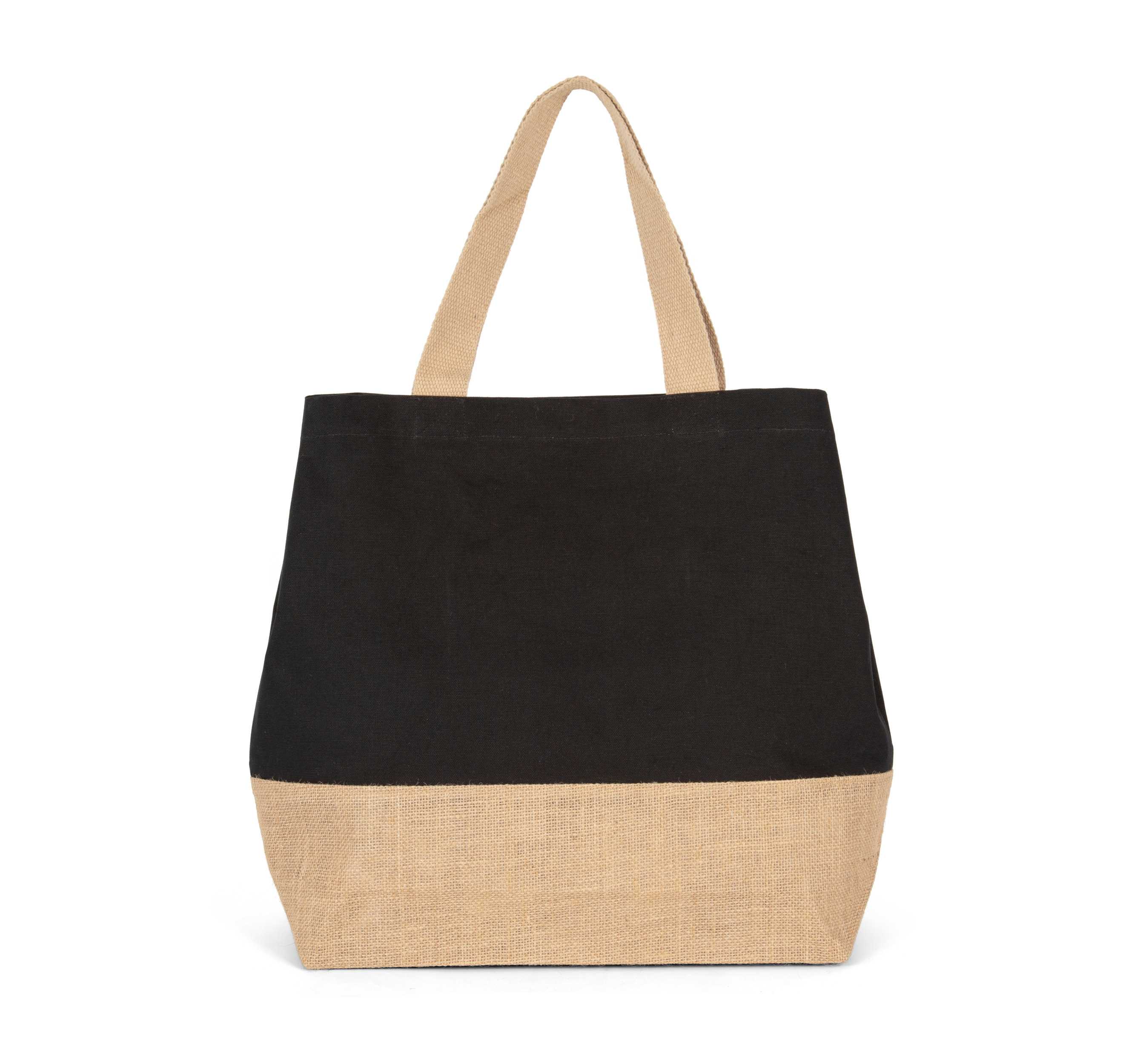 Bolsa shopper de yute & algodón canvas Black / Natural