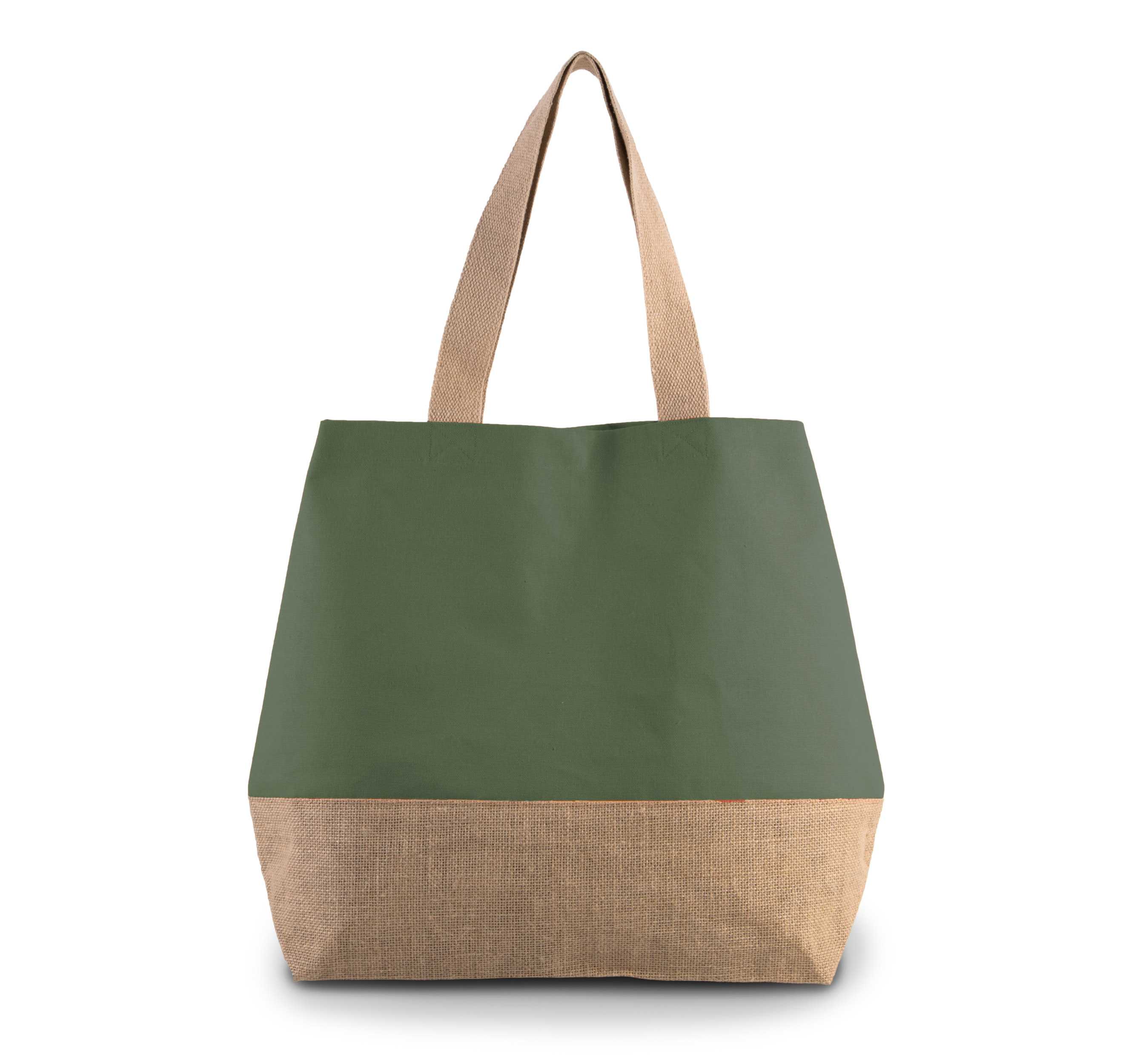 Bolsa shopper de yute & algodón canvas Dusty Light Green / Natural