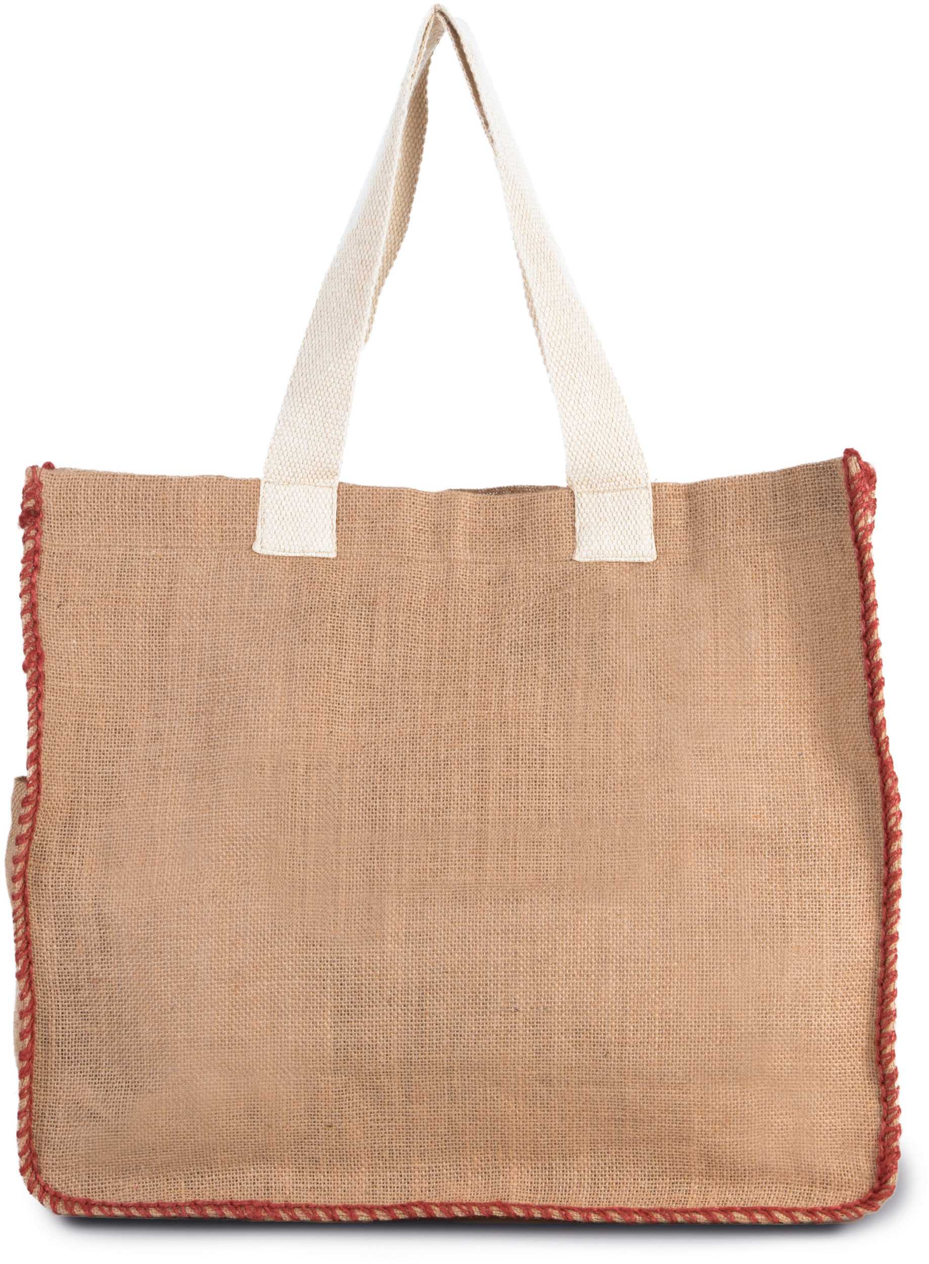 Bolsa de yute con costuras contrastadas Natural / Arandano Red