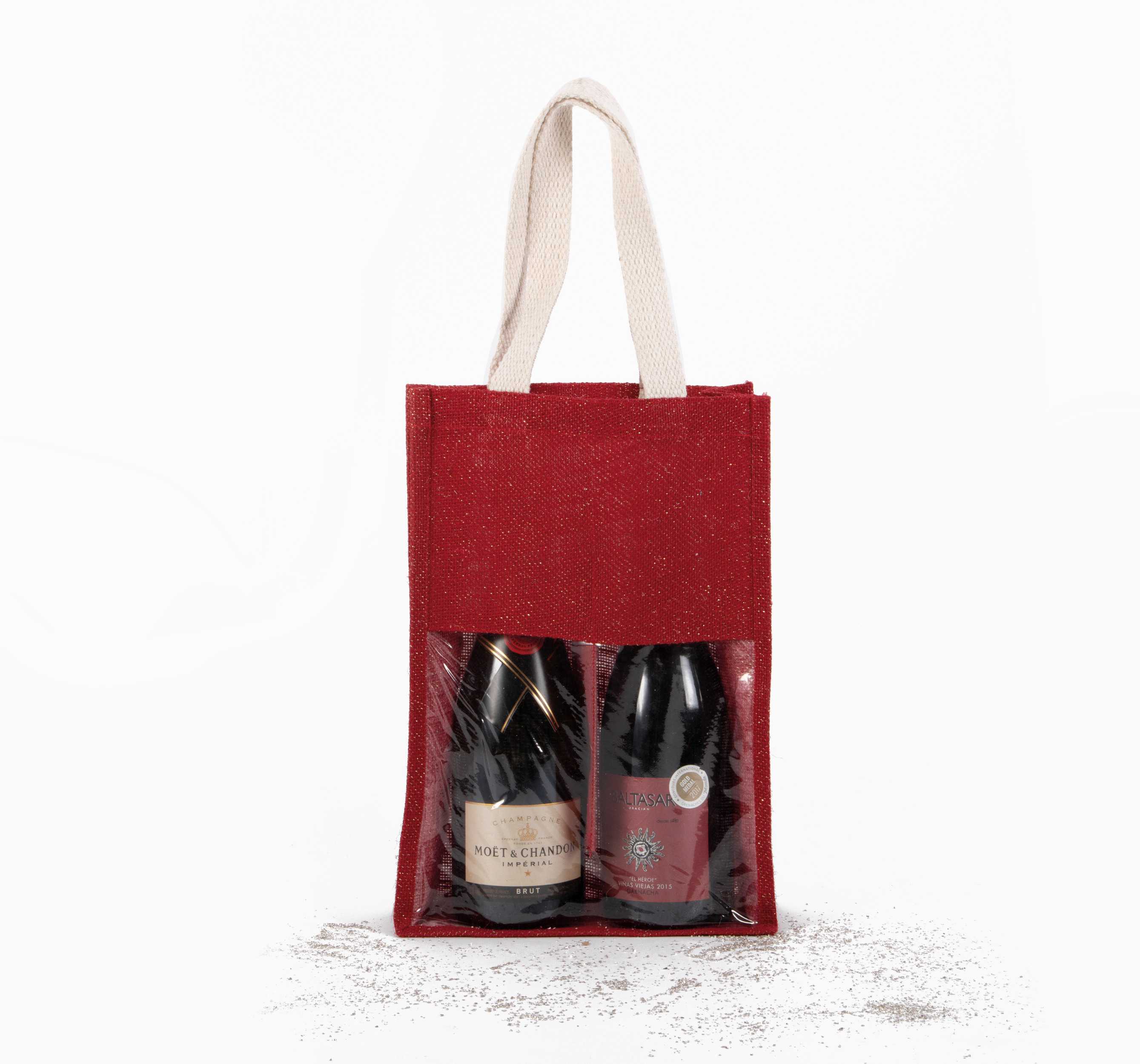 Bolsa de yute para botellas Cherry Red / Gold