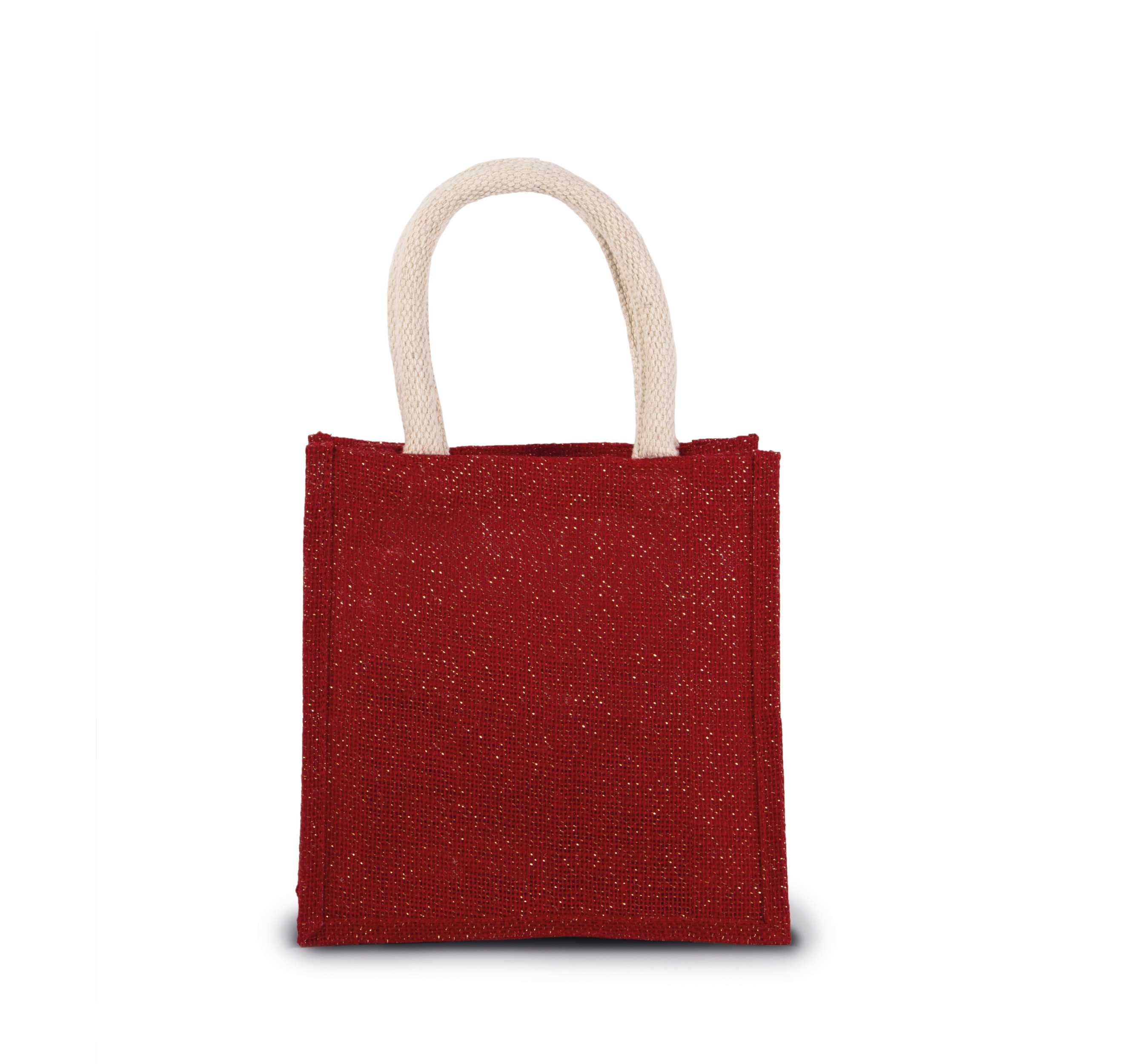 Bolsa estilo cesta de tela de yute, modelo pequeño Cherry Red / Gold