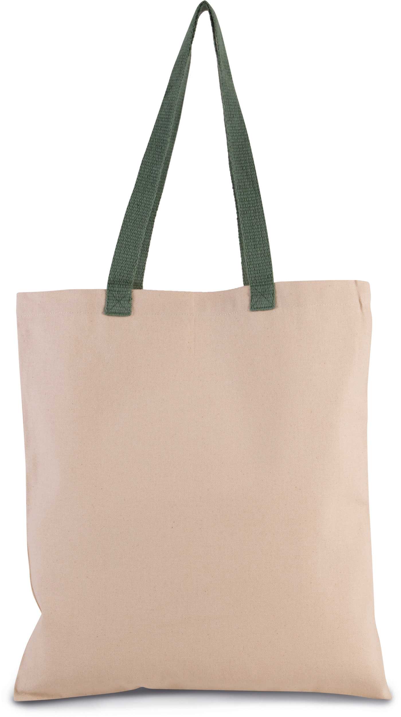 Bolsa de compras en canvas plana y con asa contrastada Natural / Dusty Light Green