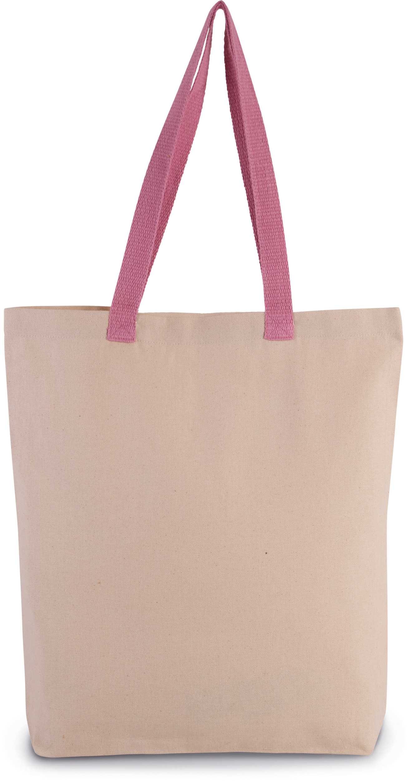 Bolsa de compras con fuelle y asa contrastada Natural / Dark Pink