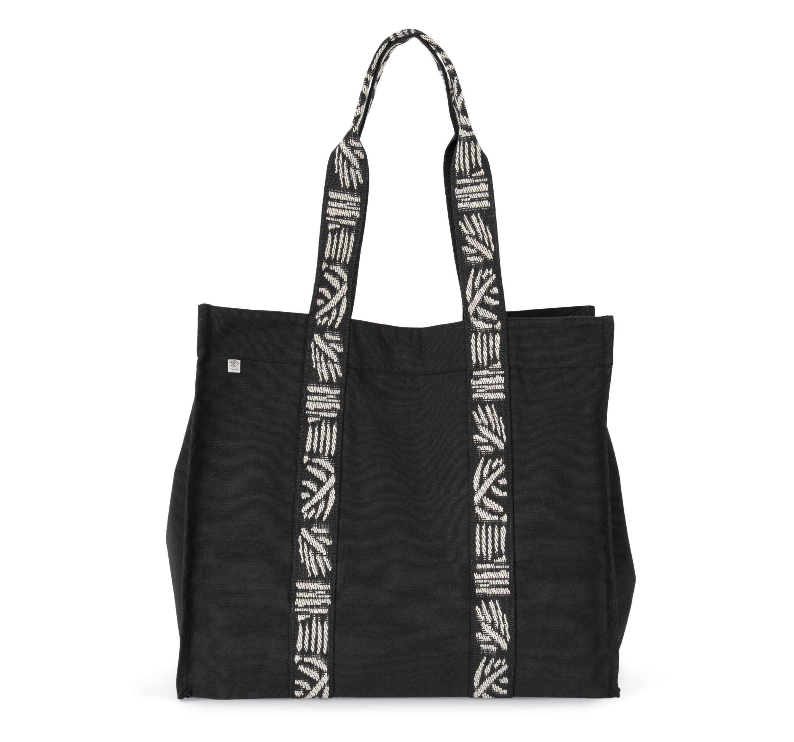 Bolsa de compras de fuelle grande reciclada Black Night / Nippon Ecru