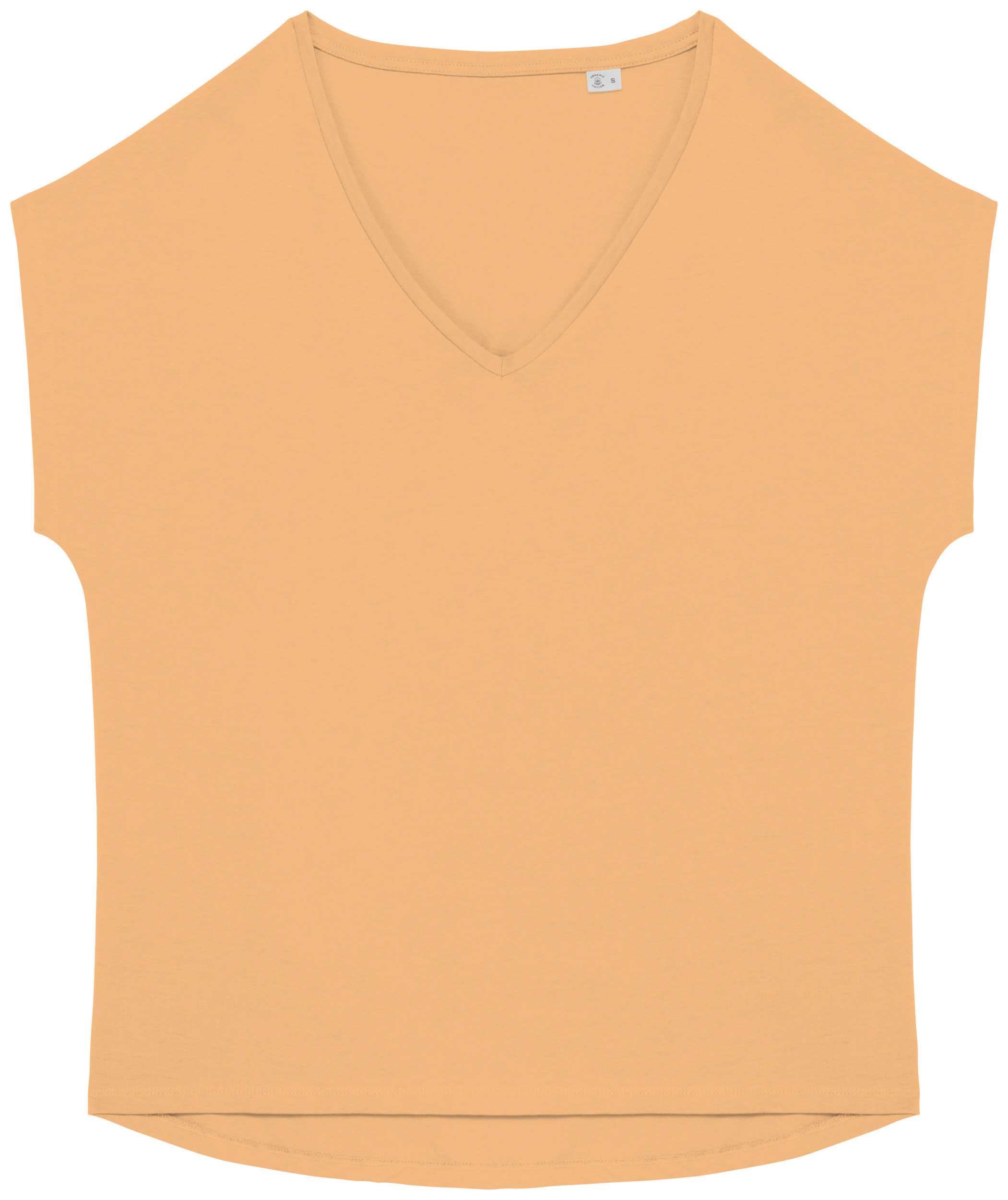 Camiseta ecorresponsable holgada con cuello de pico mujer Apricot