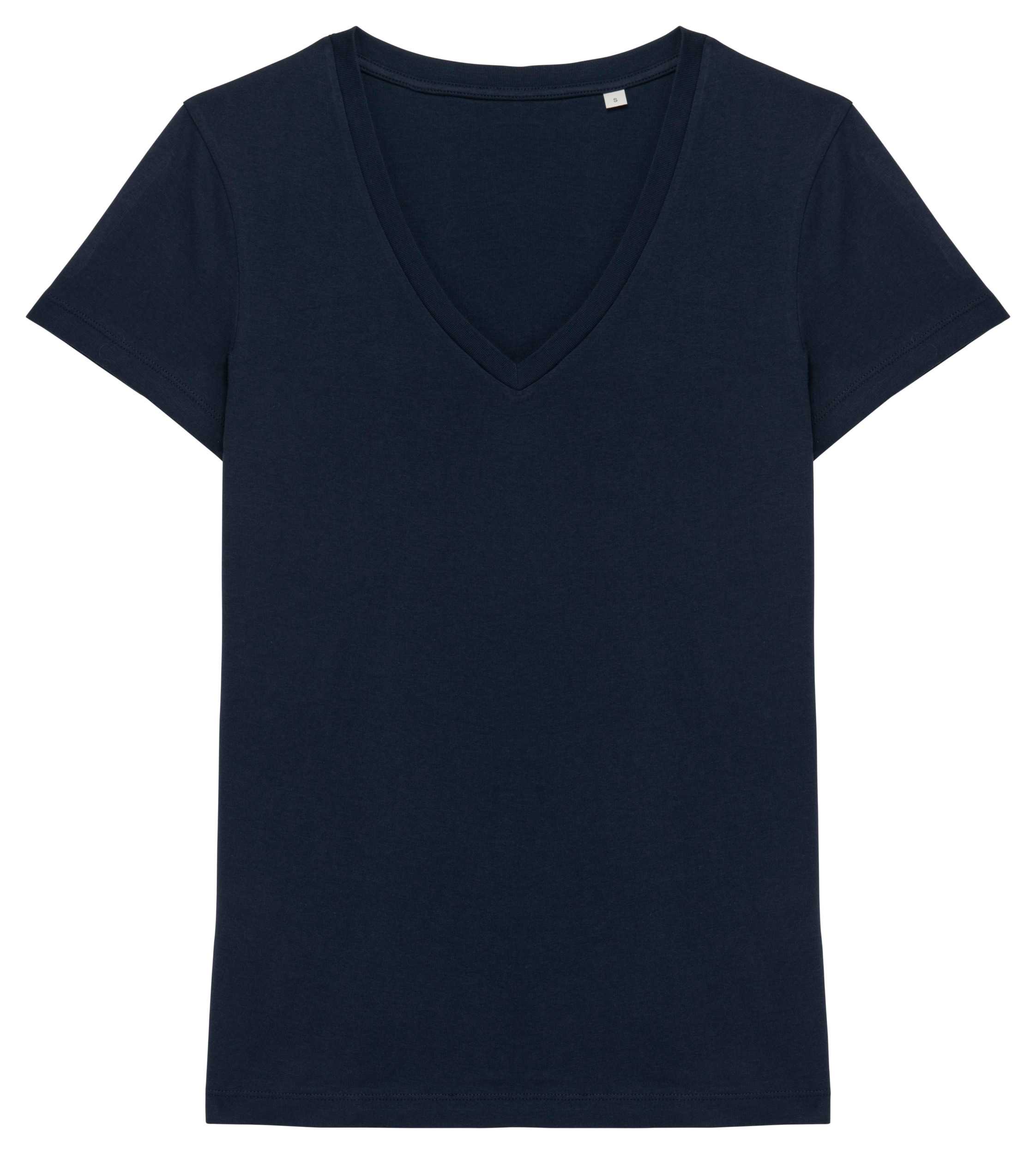 Camiseta ecorresponsable cuello de pico mujer Navy Blue