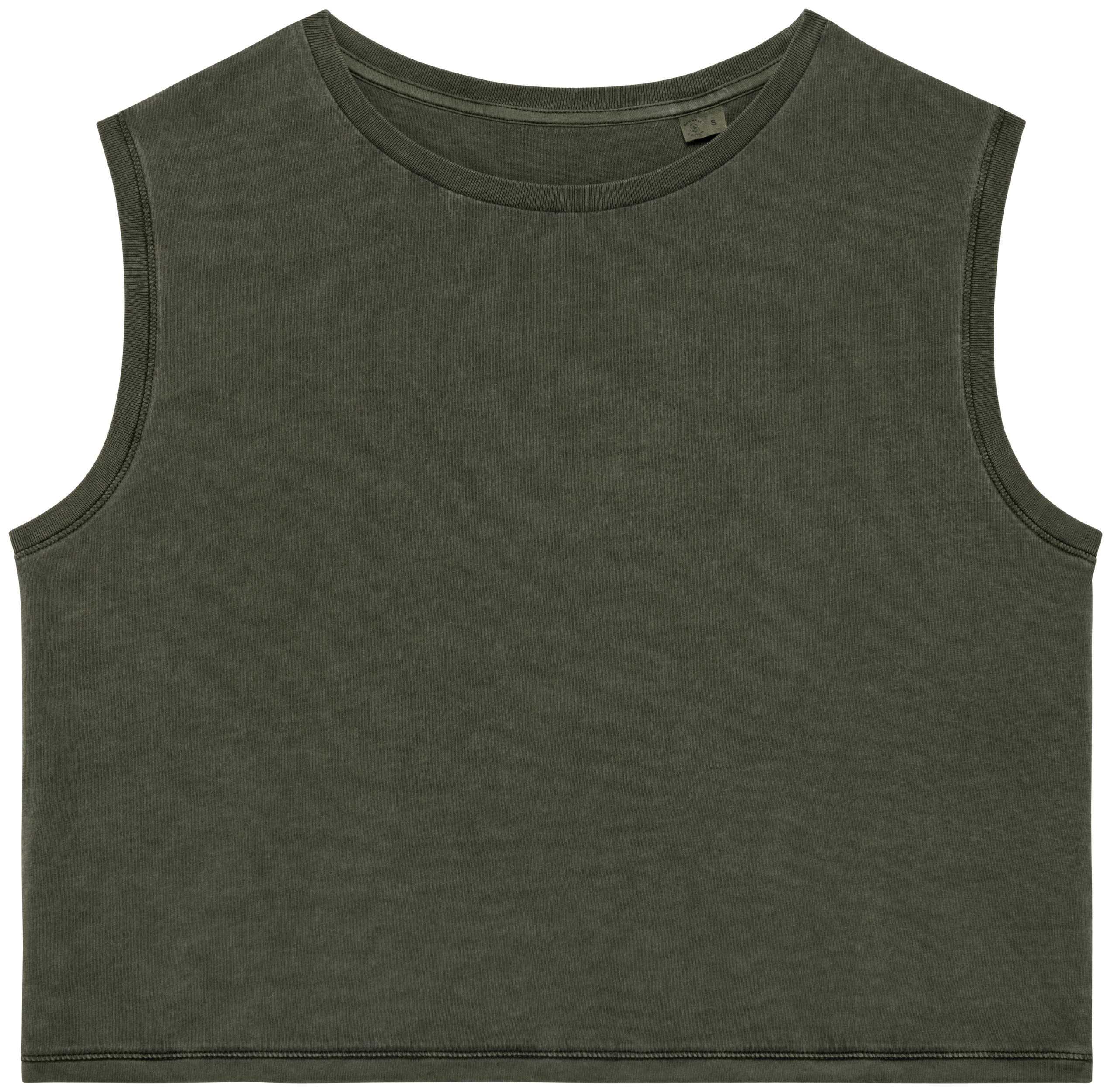 Camiseta crop ecorresponsable sin mangas mujer Washed Organic Khaki