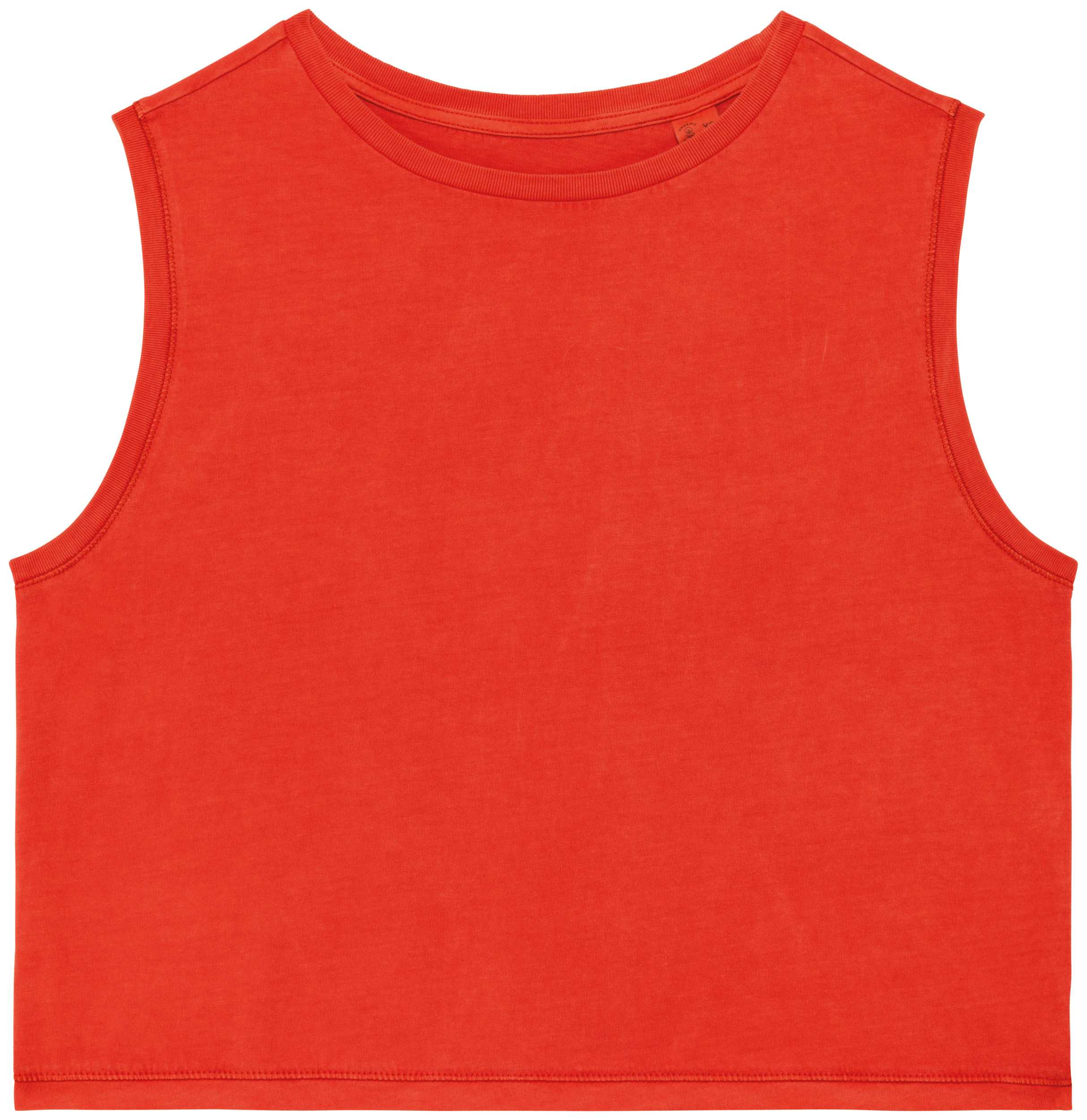 Camiseta crop ecorresponsable sin mangas mujer Washed Paprika