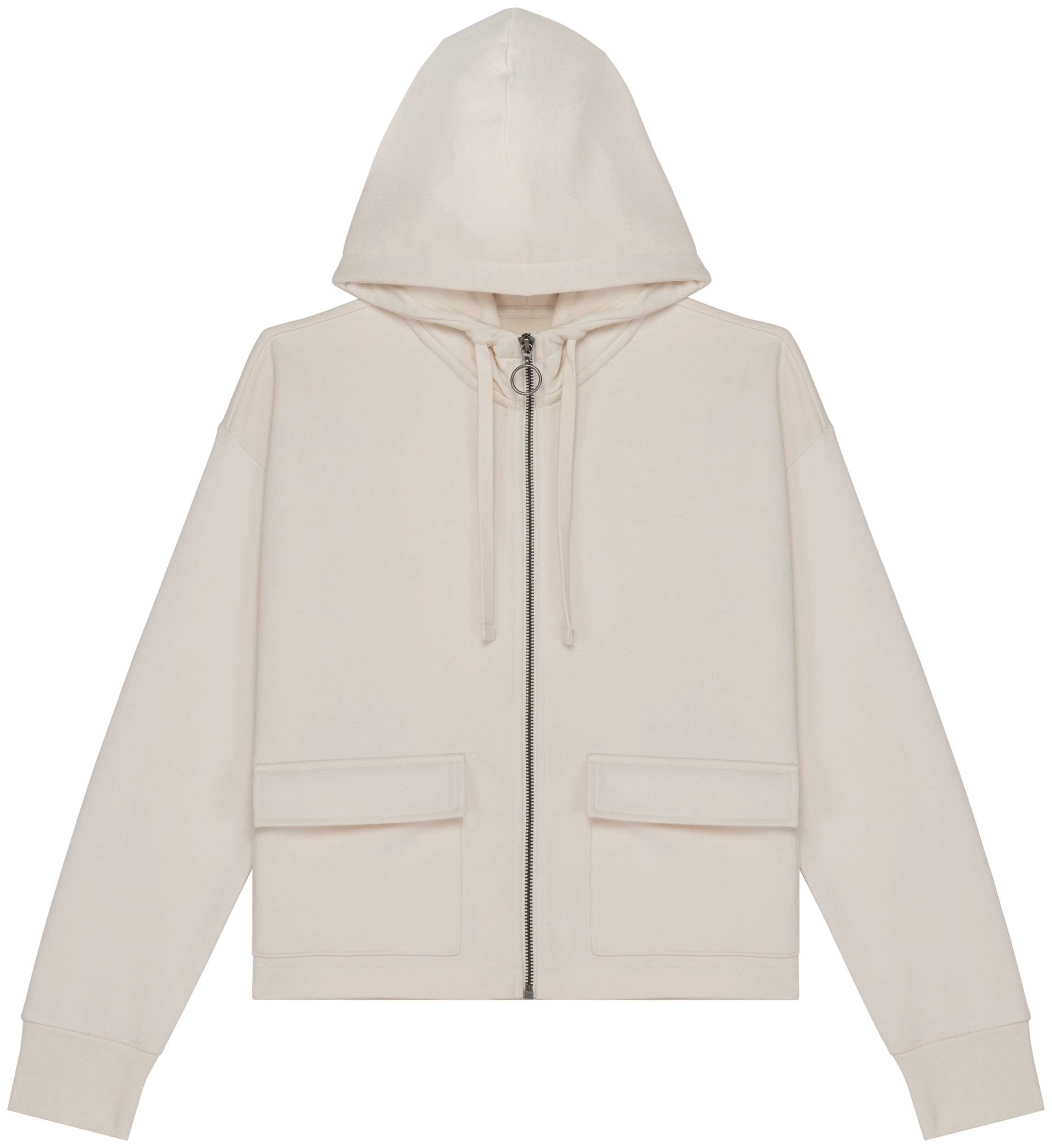 Sudadera ecorresponsable con cremallera y capucha French Terry mujer Ivory