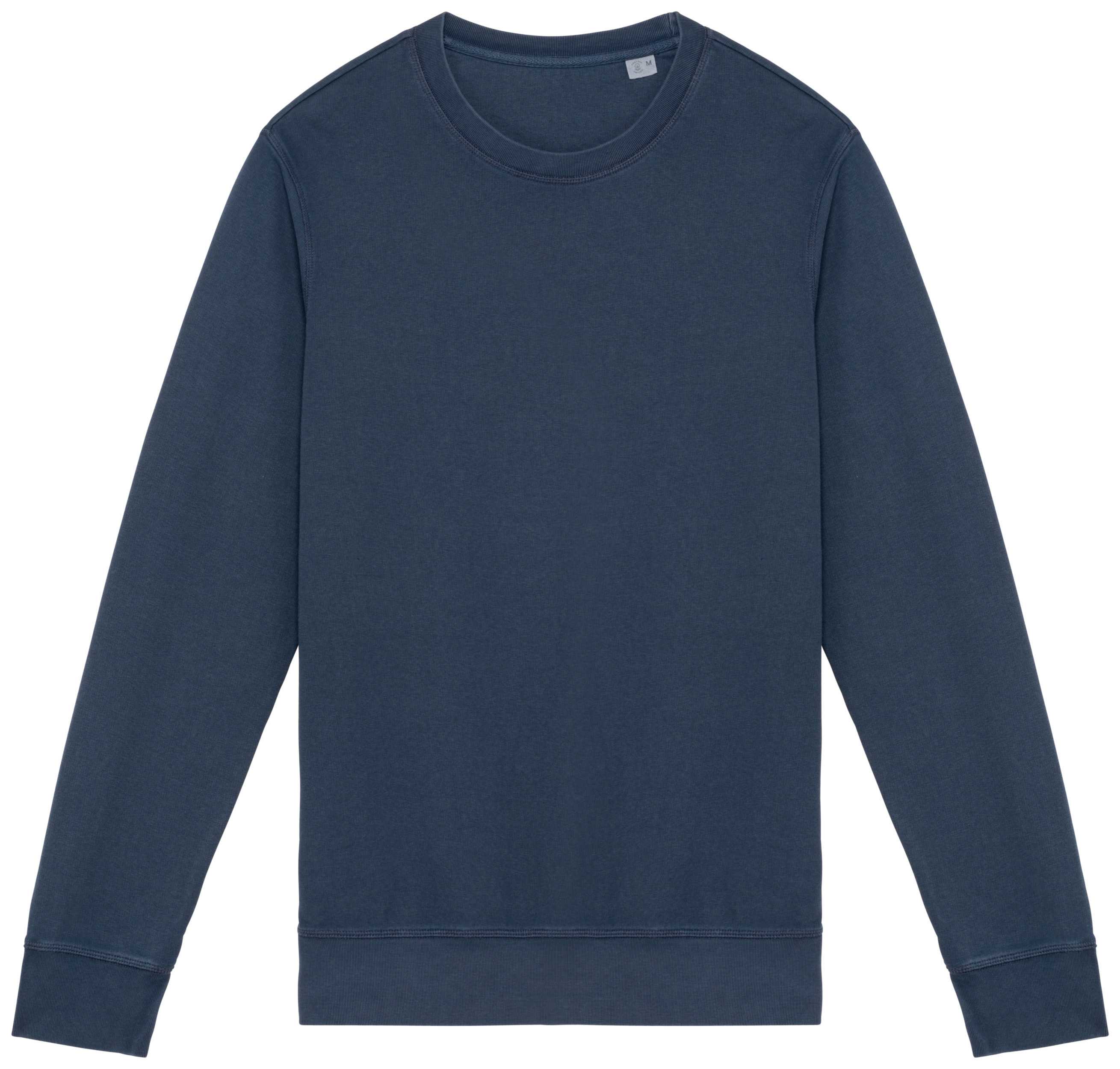 Sudadera ecorresponsable de cuello redondo French Terry unisex Washed Navy Blue