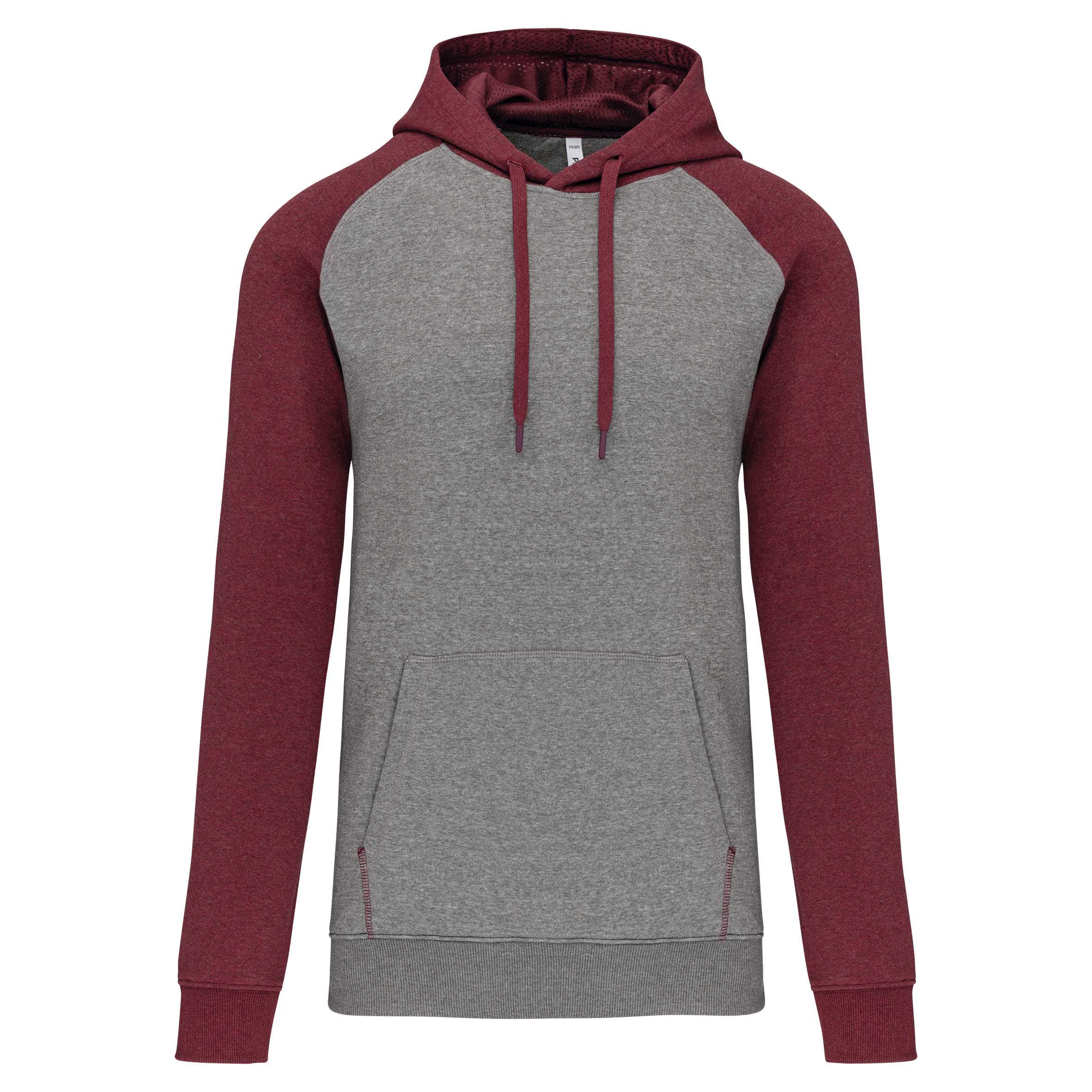 Sudadera bicolor con capucha adulto Grey Heather / Wine Heather