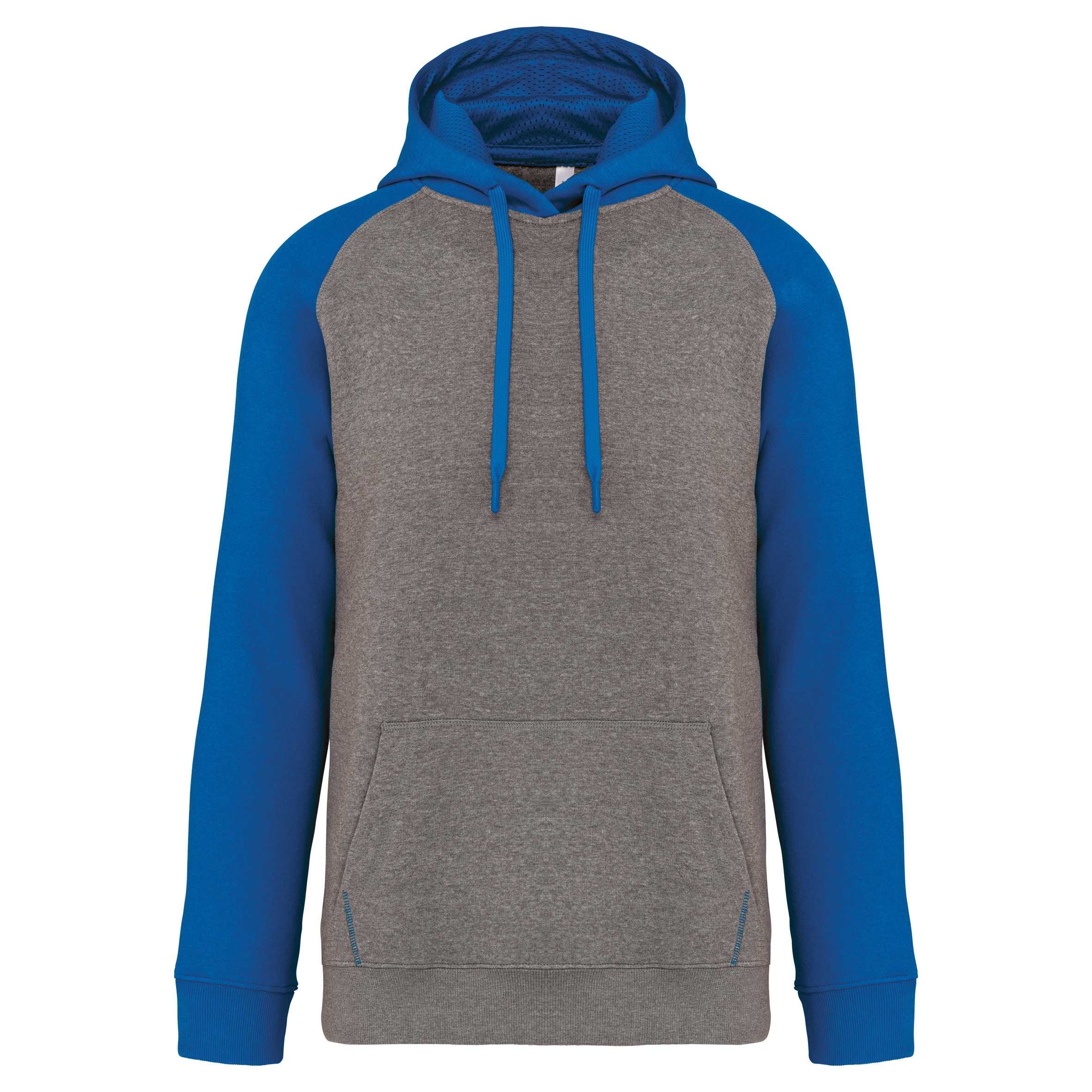 Sudadera bicolor con capucha adulto Grey heather/Sporty royal blue