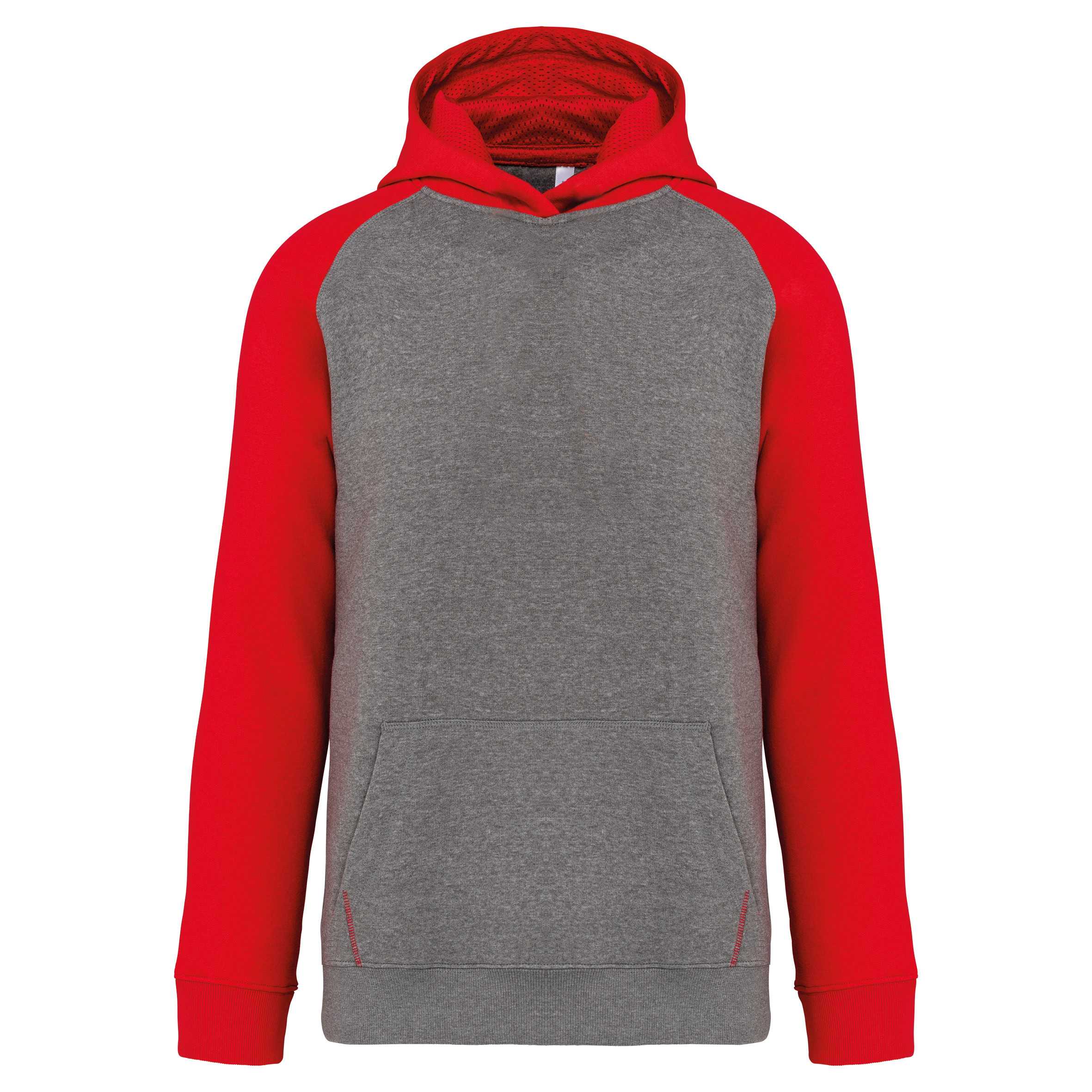 Sudadera bicolor con capucha para niños Grey Heather / Sporty Red