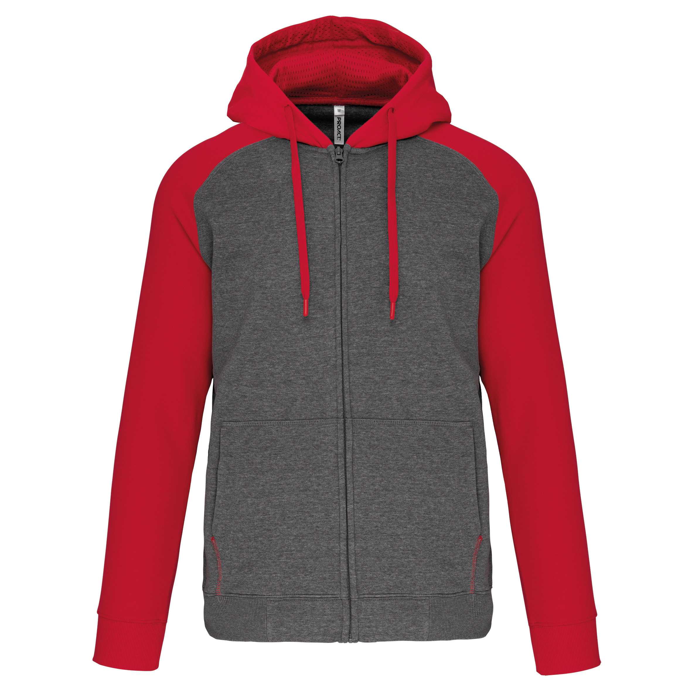 Chaqueta Bicolor con cremallera y capucha unisex Grey Heather / Sporty Red