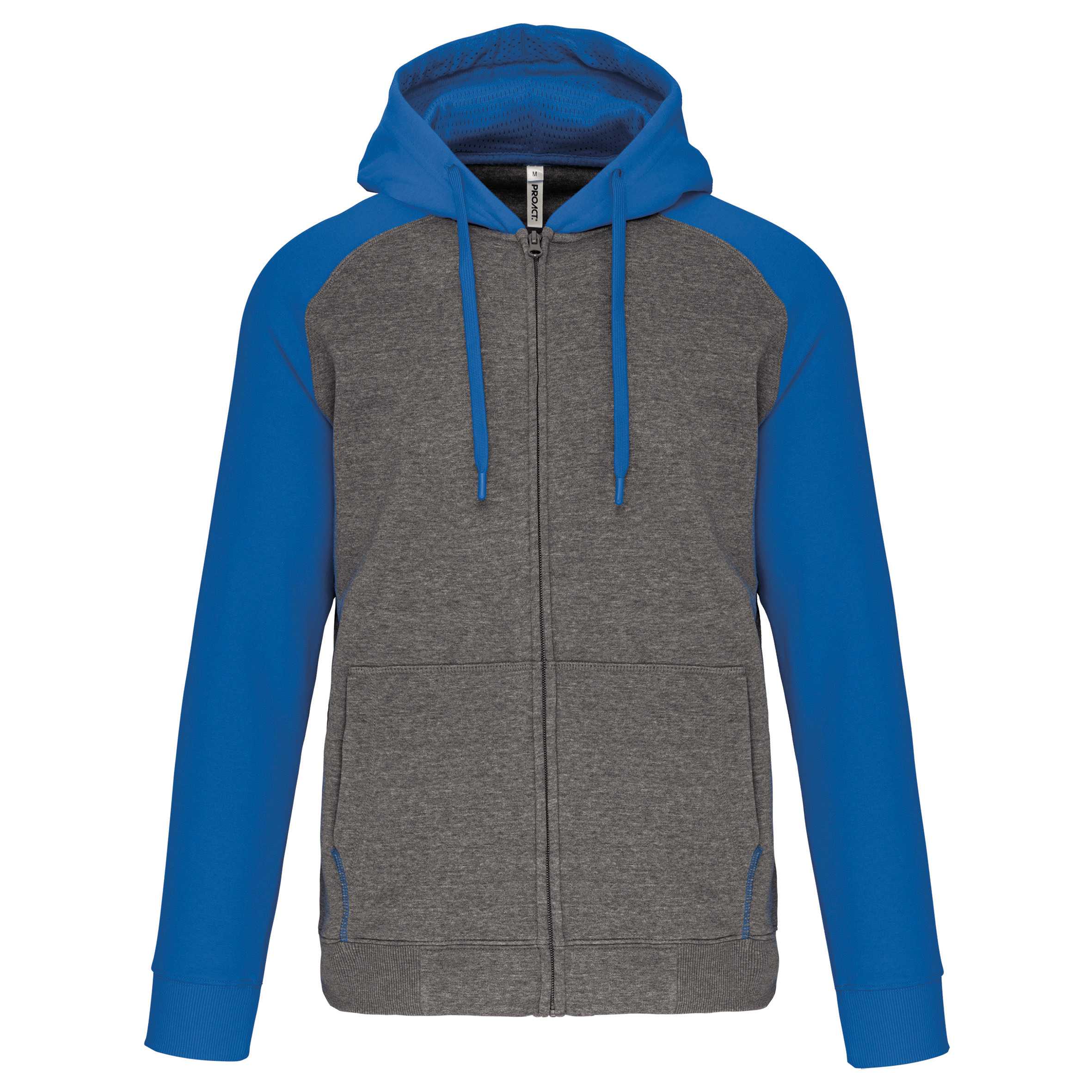 Chaqueta Bicolor con cremallera y capucha unisex Grey heather/Sporty royal blue