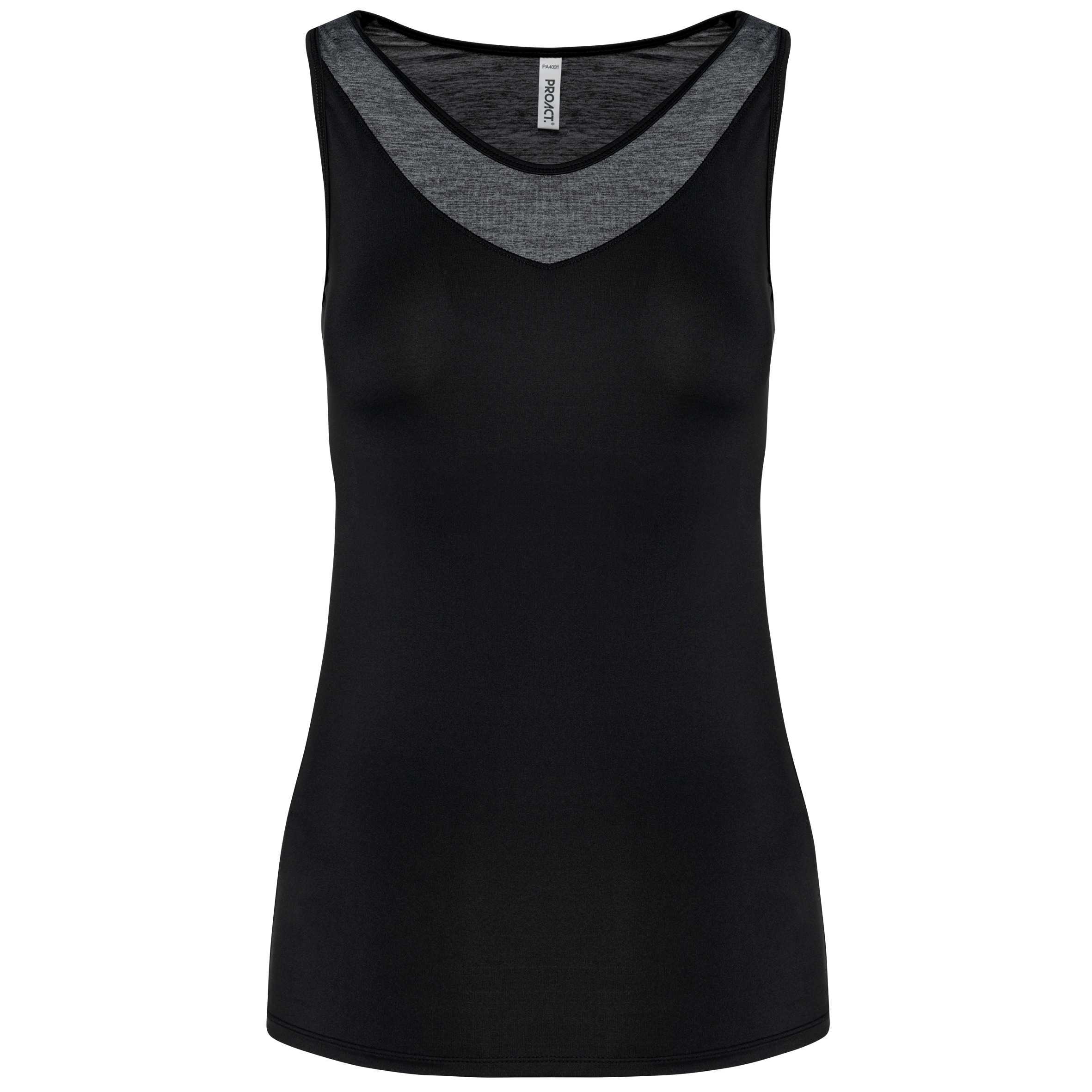 Camiseta pádel sin mangas bicolor mujer Black / Marl Dark Grey