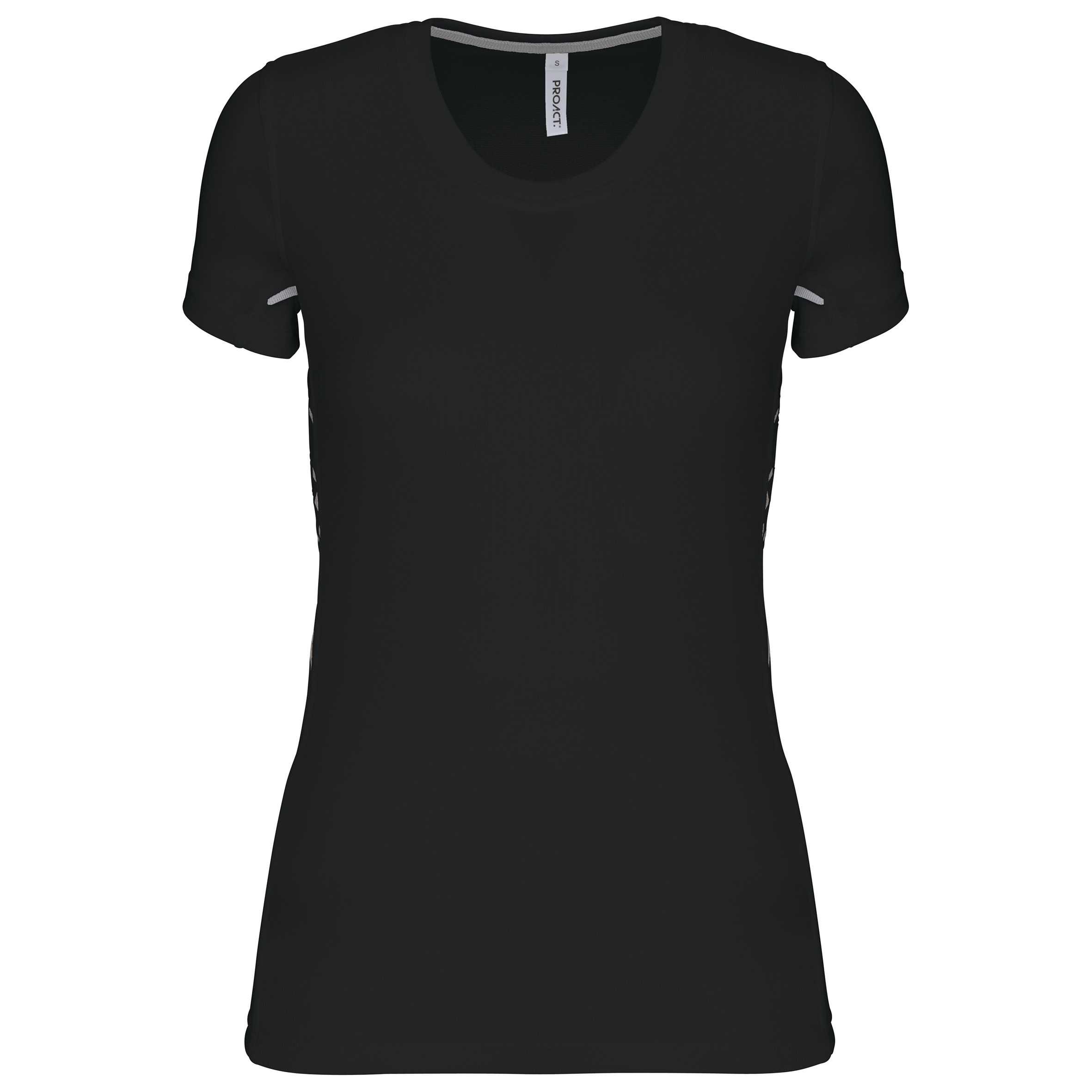 Camiseta de deporte bimaterial manga corta mujer Black / Silver