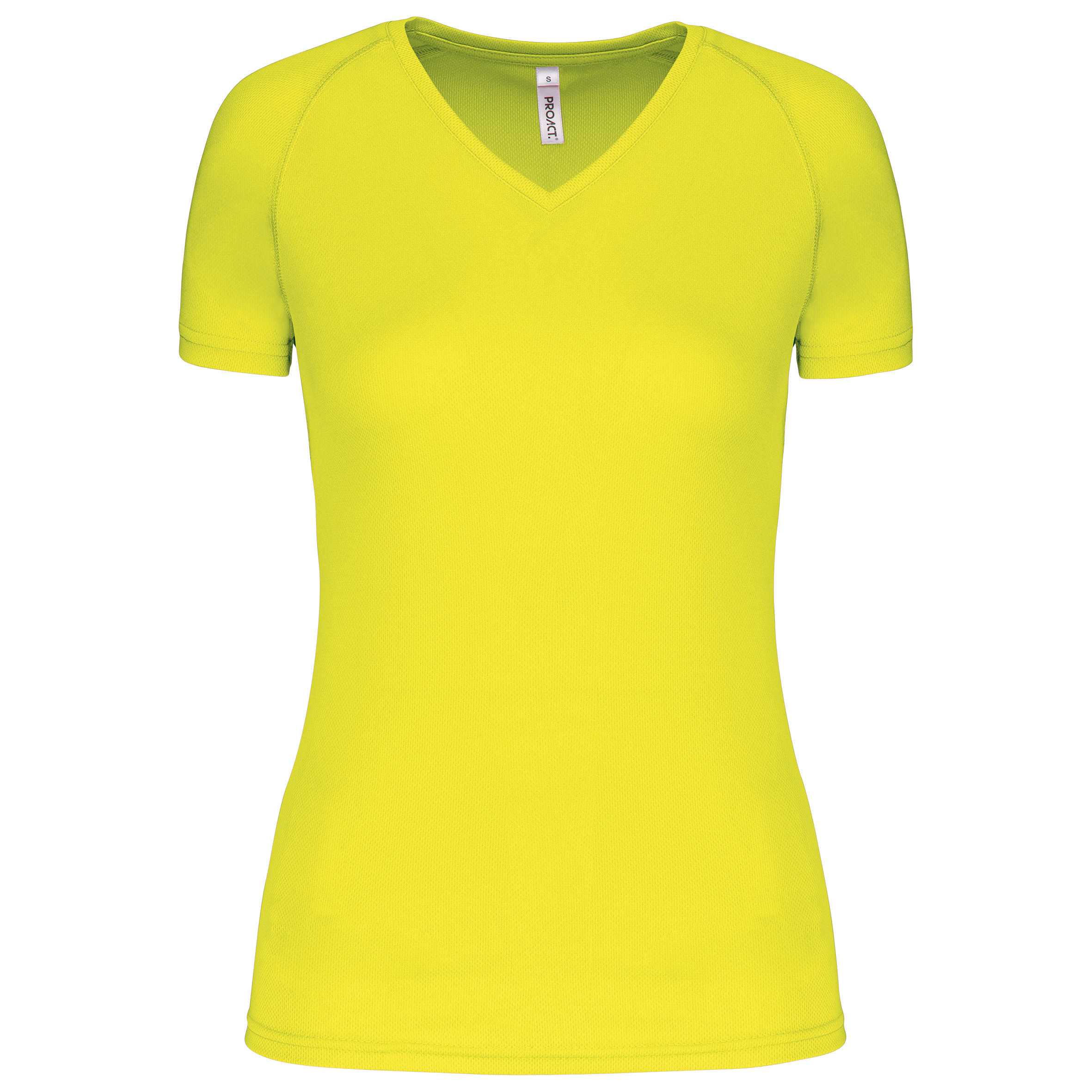 Camiseta de deporte cuello de pico mujer Fluorescent Yellow