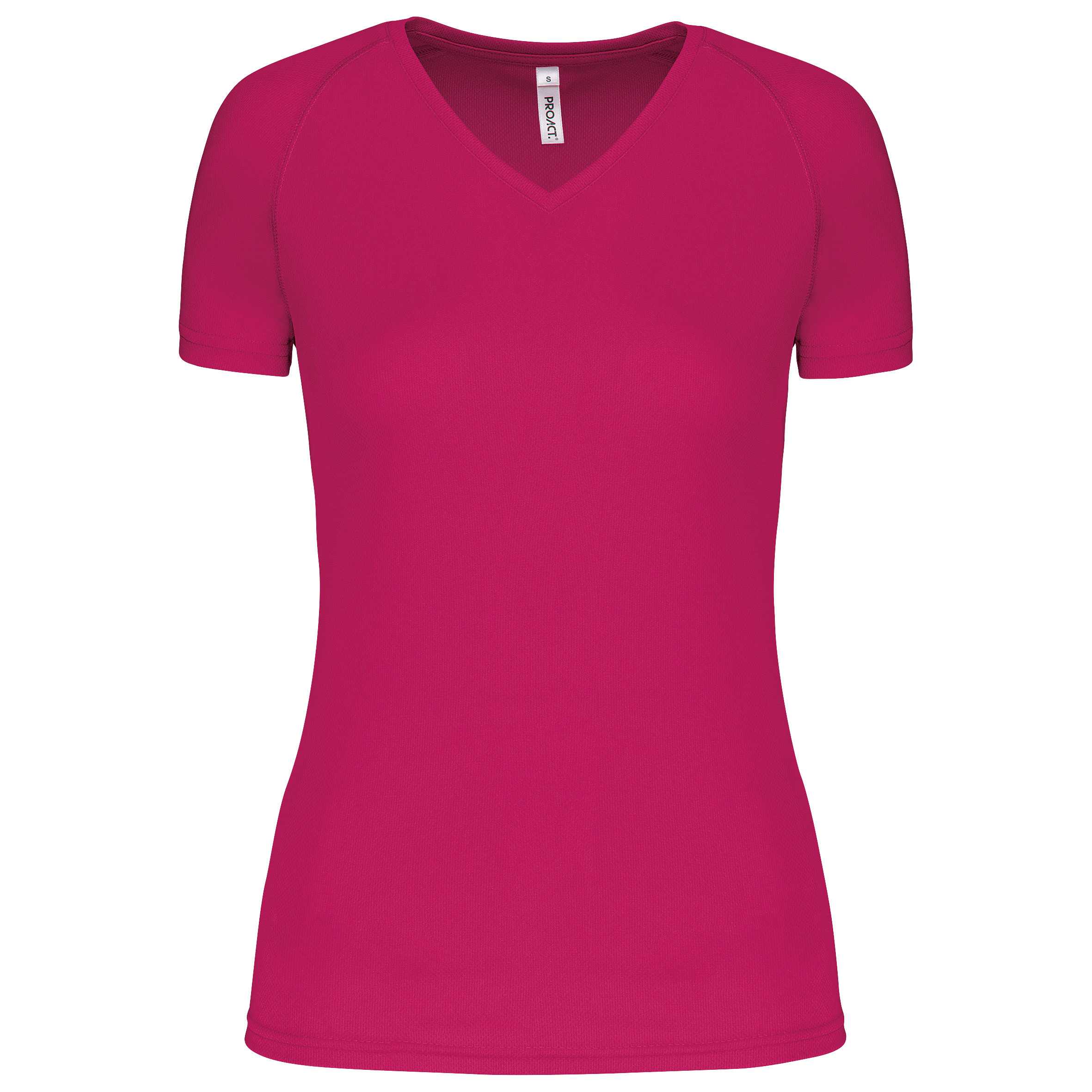 Camiseta de deporte cuello de pico mujer Fuchsia