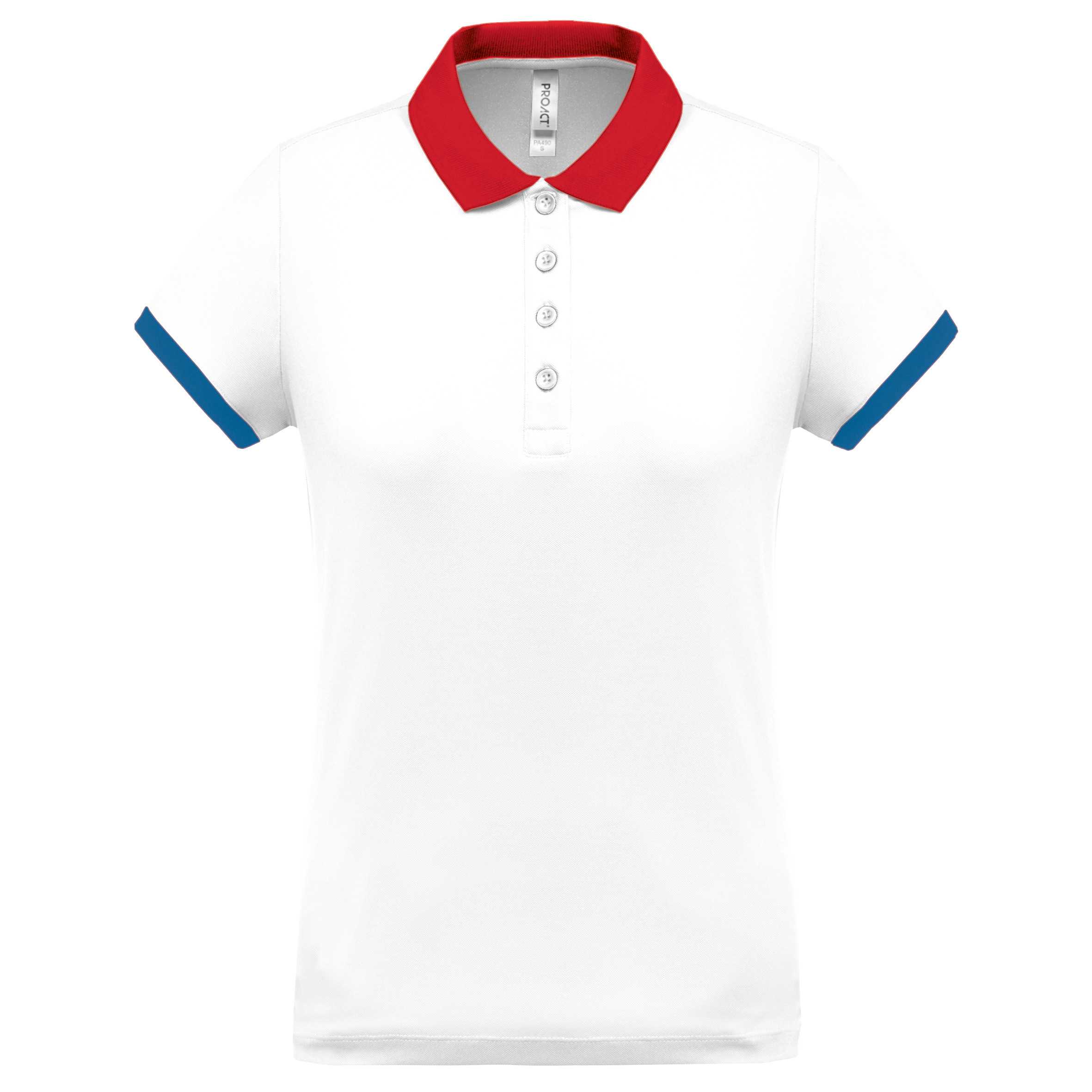 Polo piqué performance mujer White / Red / Sporty Royal Blue