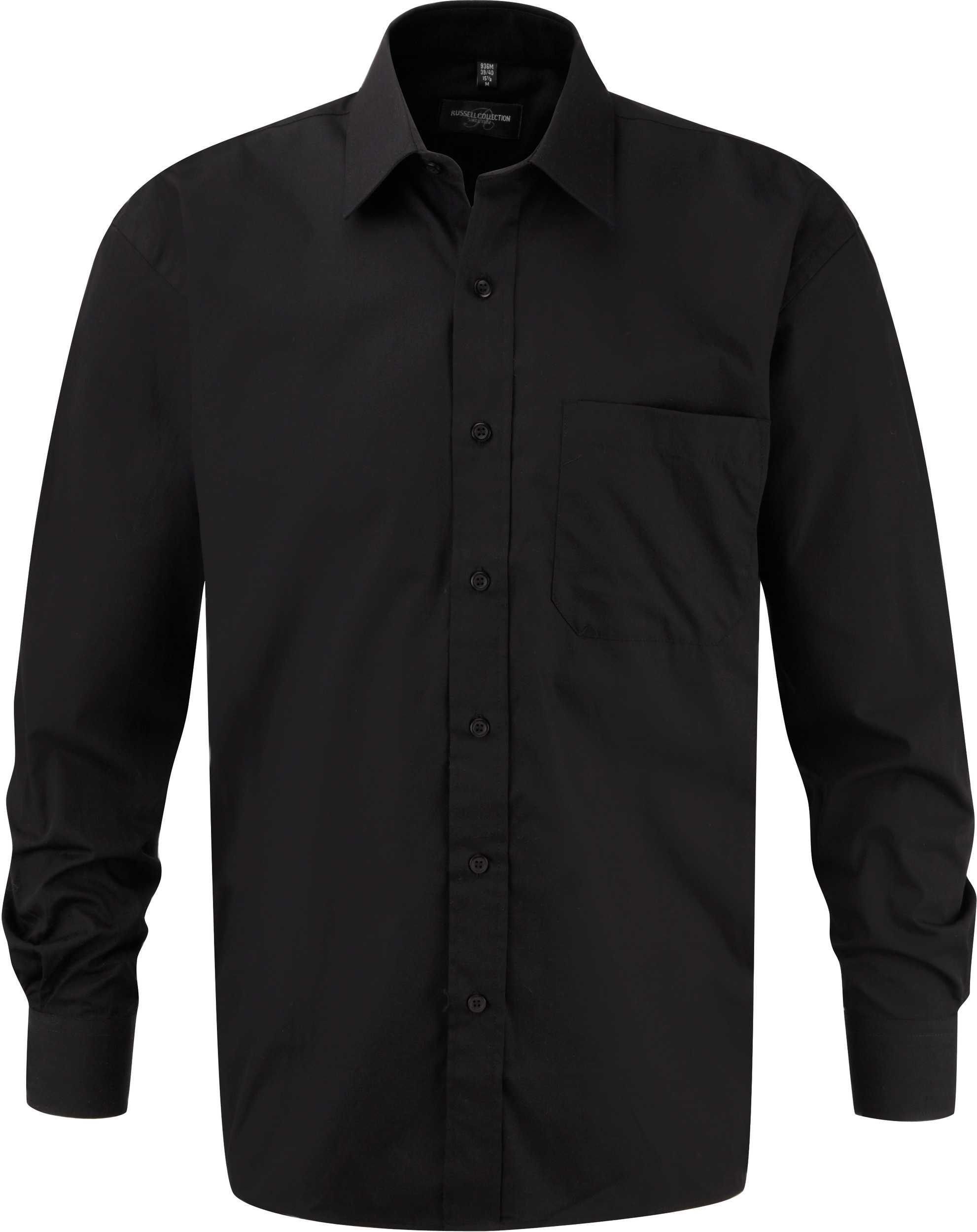 Camisa Popelina de algodón puro manga larga hombre Black