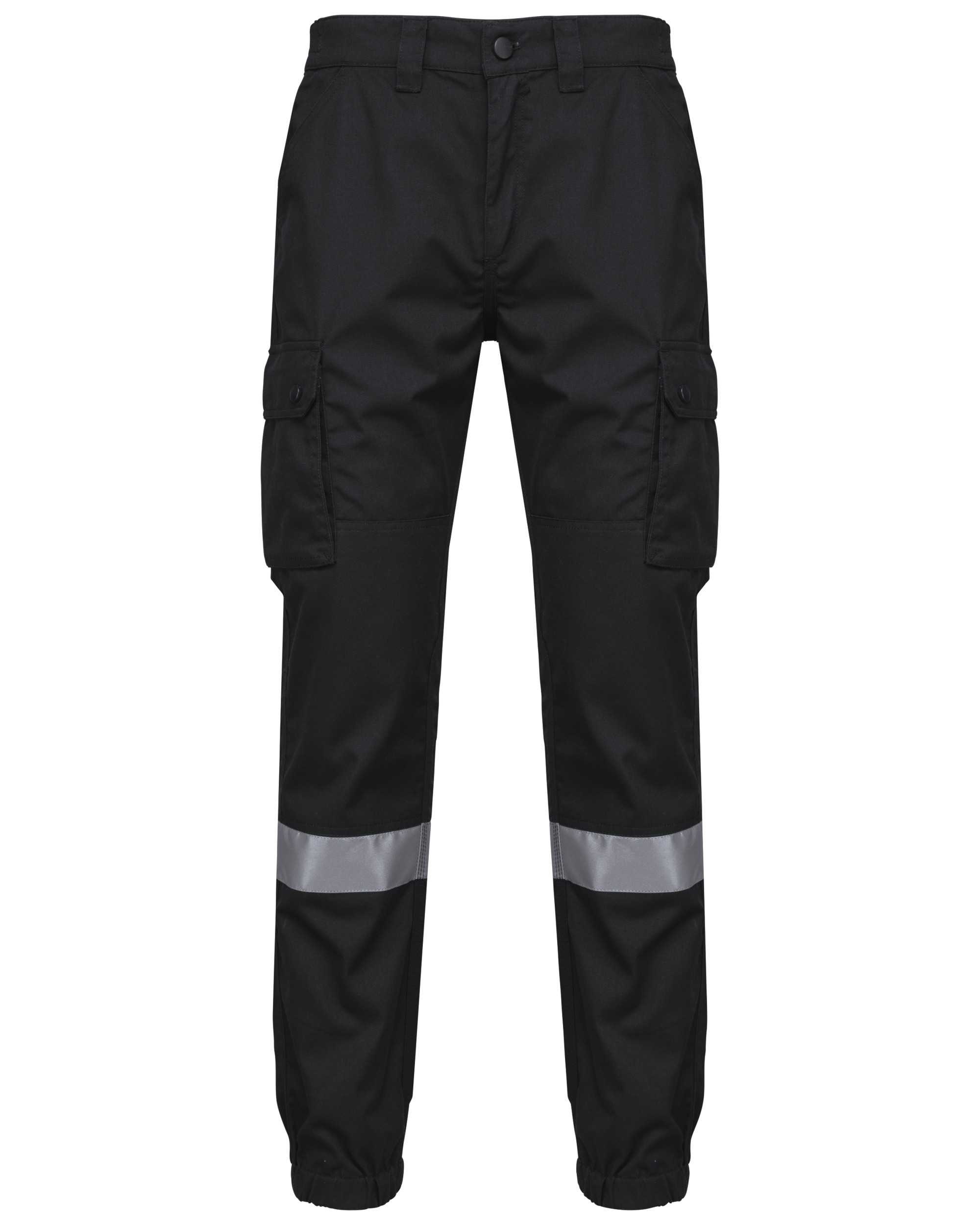 Pantalón cargo unisex con bajo elástico y tira reflectante Black