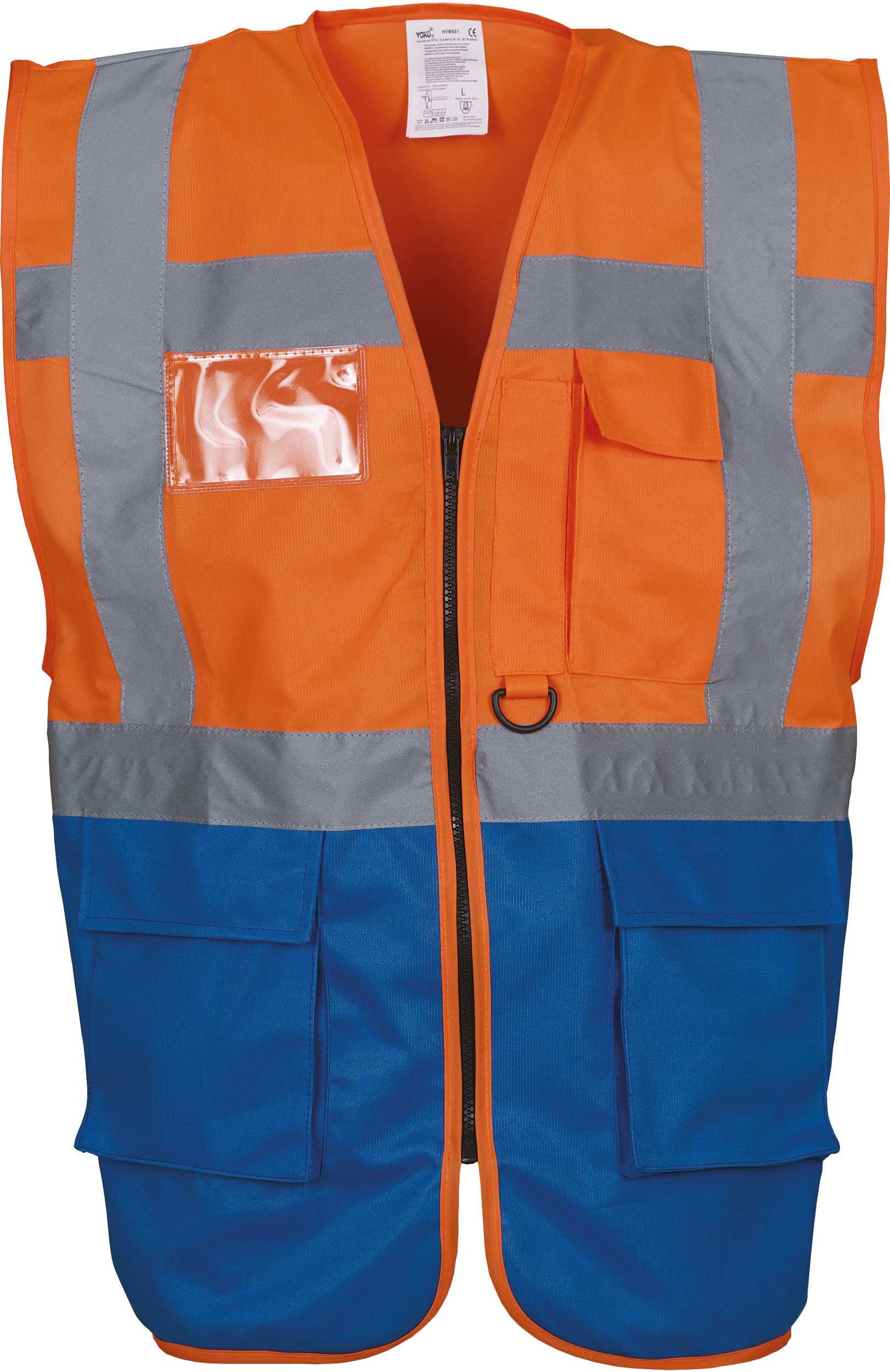 Chaleco multifunción de alta visibilidad Hi Vis Orange / Royal Blue